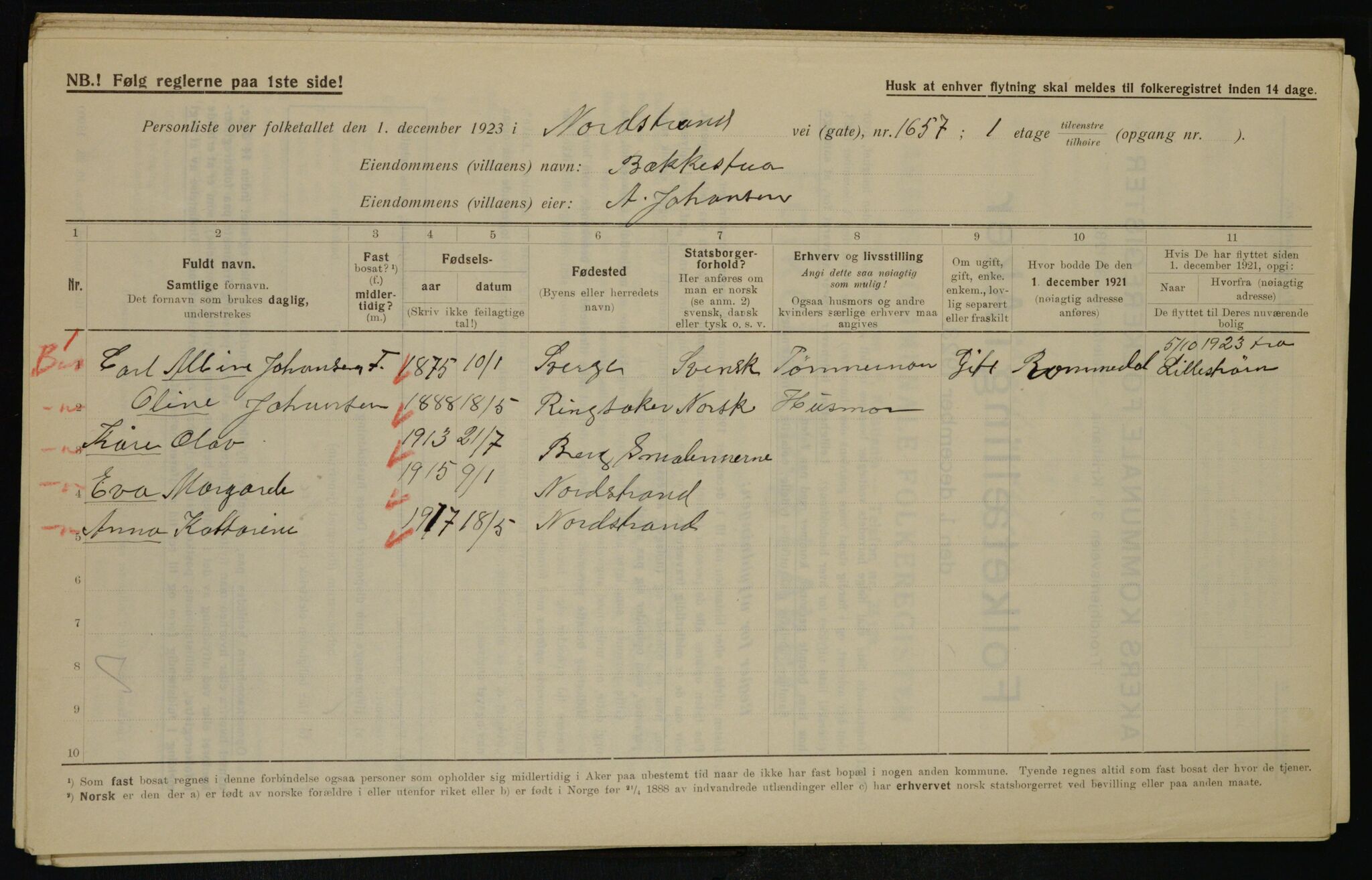 , Municipal Census 1923 for Aker, 1923, p. 42191