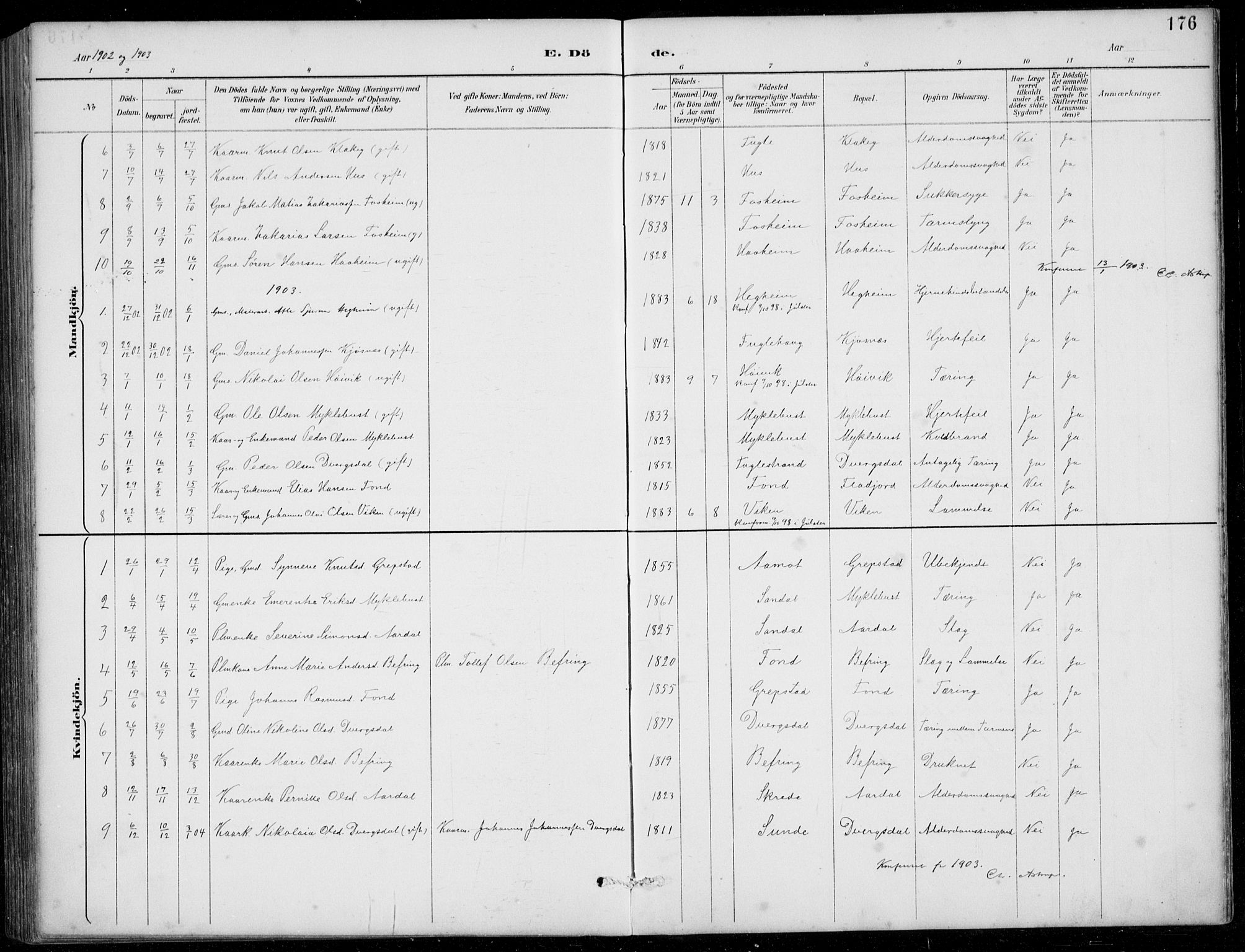 Jølster sokneprestembete, SAB/A-80701/H/Hab/Habb/L0002: Parish register (copy) no. B 2, 1887-1920, p. 176
