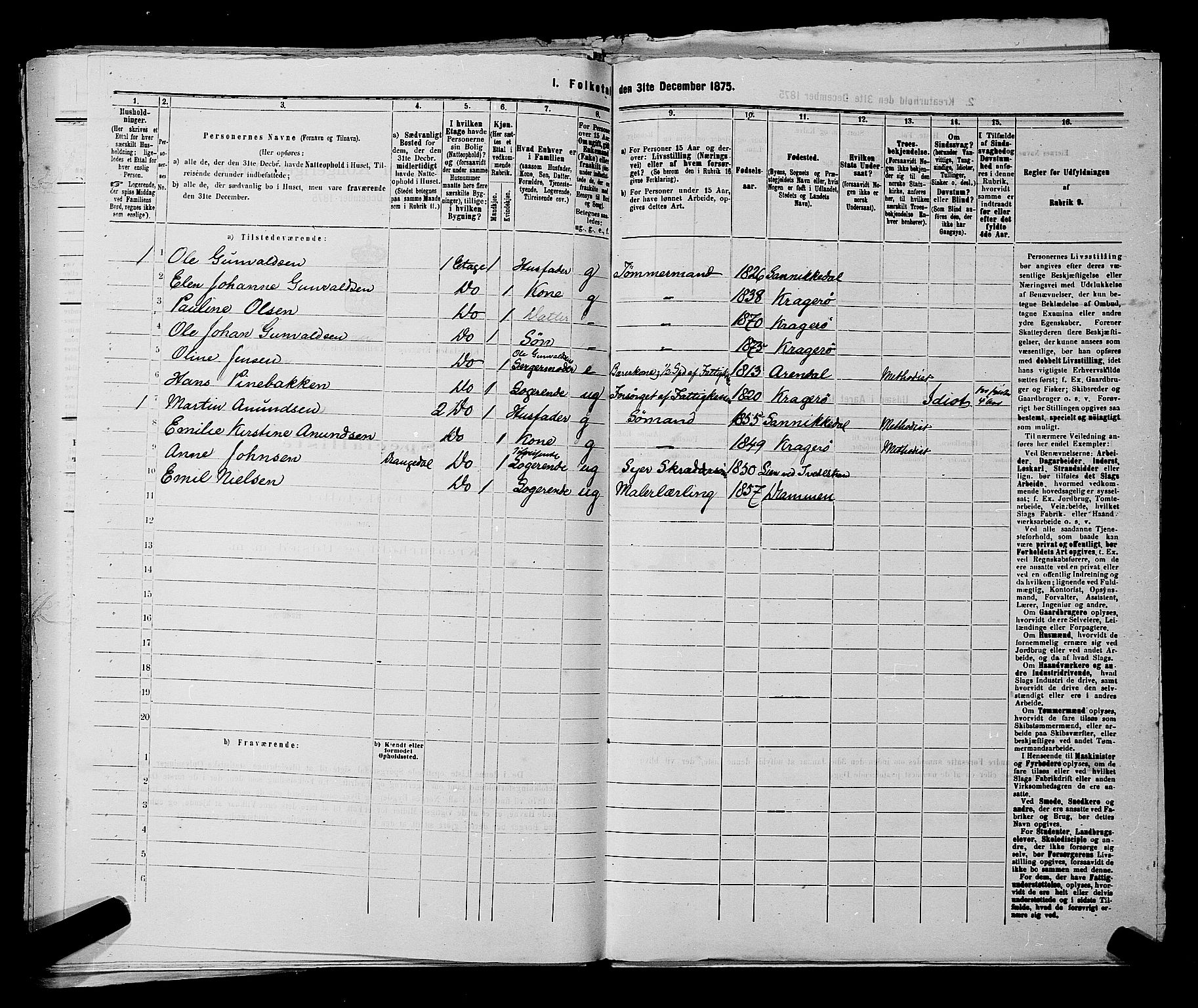 SAKO, 1875 census for 0801P Kragerø, 1875, p. 197