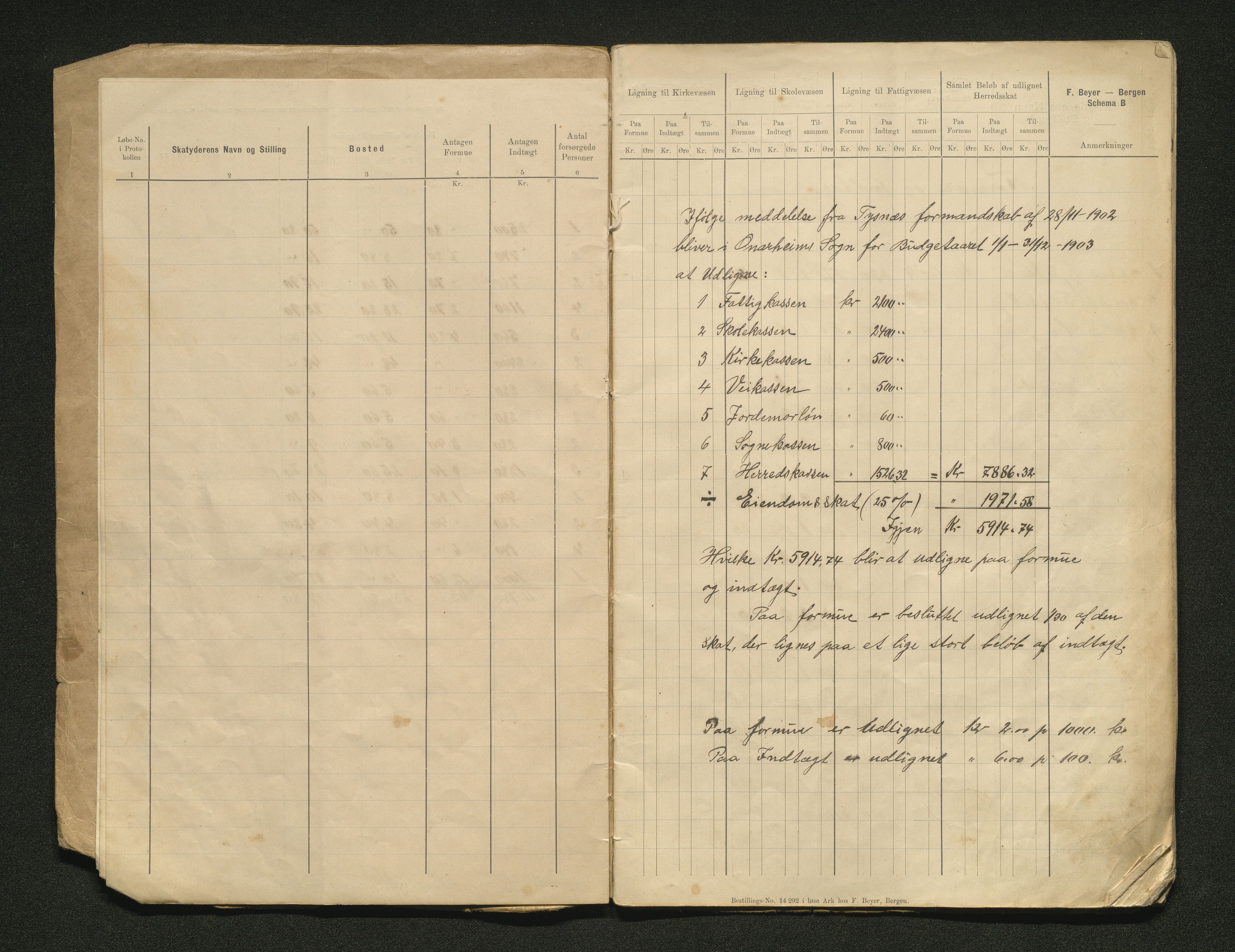 Tysnes kommune. Likningsnemnda. Onarheim sokn, IKAH/1223-142.1/F/Fa/L0002/0016: Likningsprotokoll, utskriftar / Likningsprotokoll, utskrifter, 1903