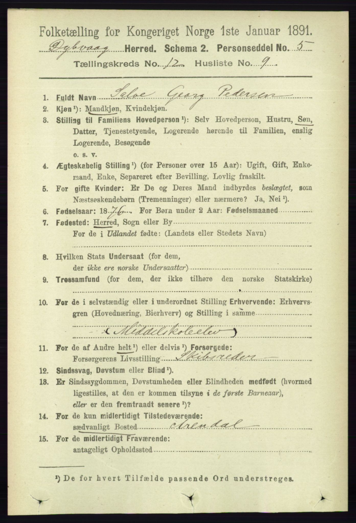 RA, 1891 census for 0915 Dypvåg, 1891, p. 4787