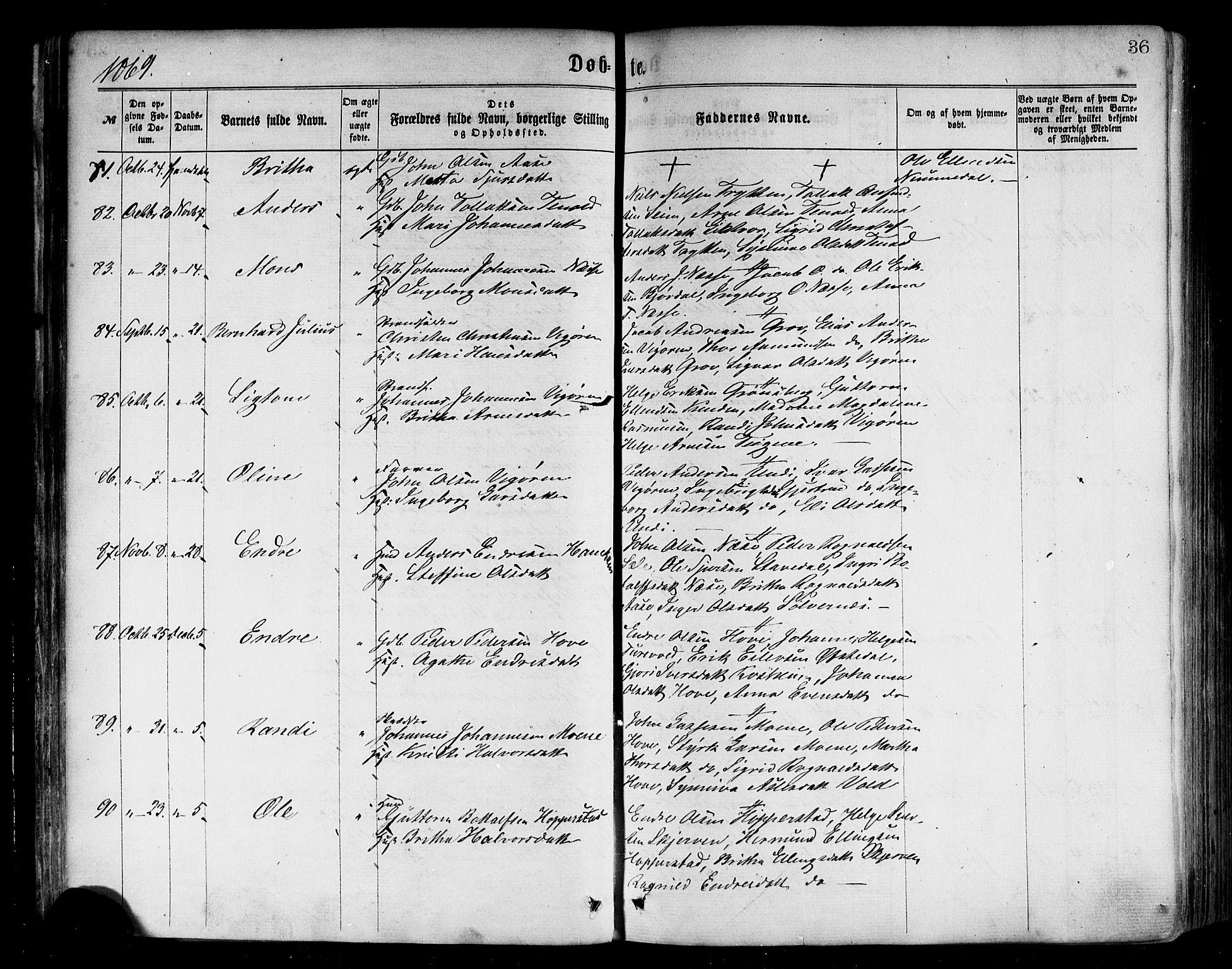 Vik sokneprestembete, AV/SAB-A-81501/H/Haa/Haaa/L0009: Parish register (official) no. A 9, 1866-1877, p. 36