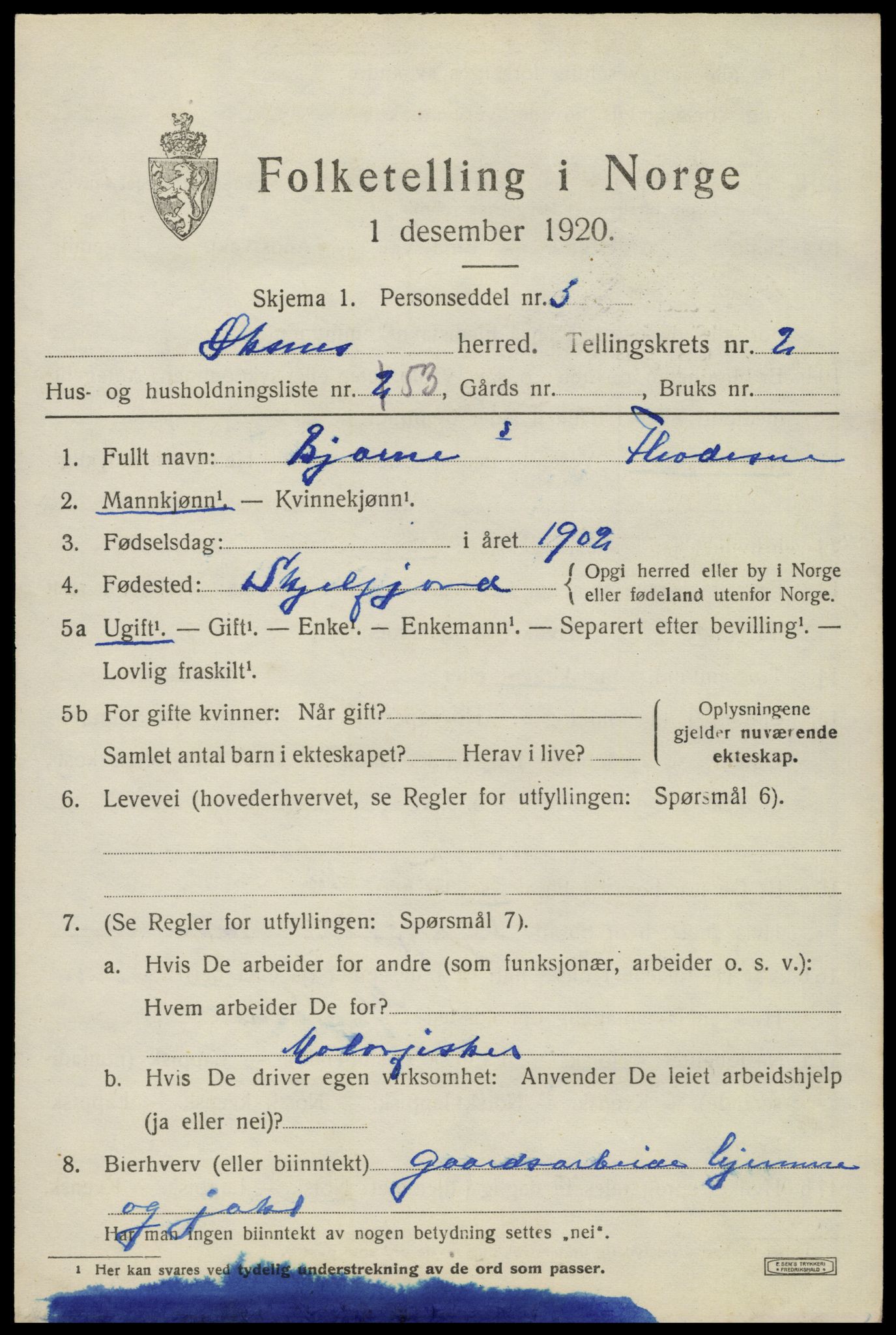 SAT, 1920 census for Øksnes, 1920, p. 2386