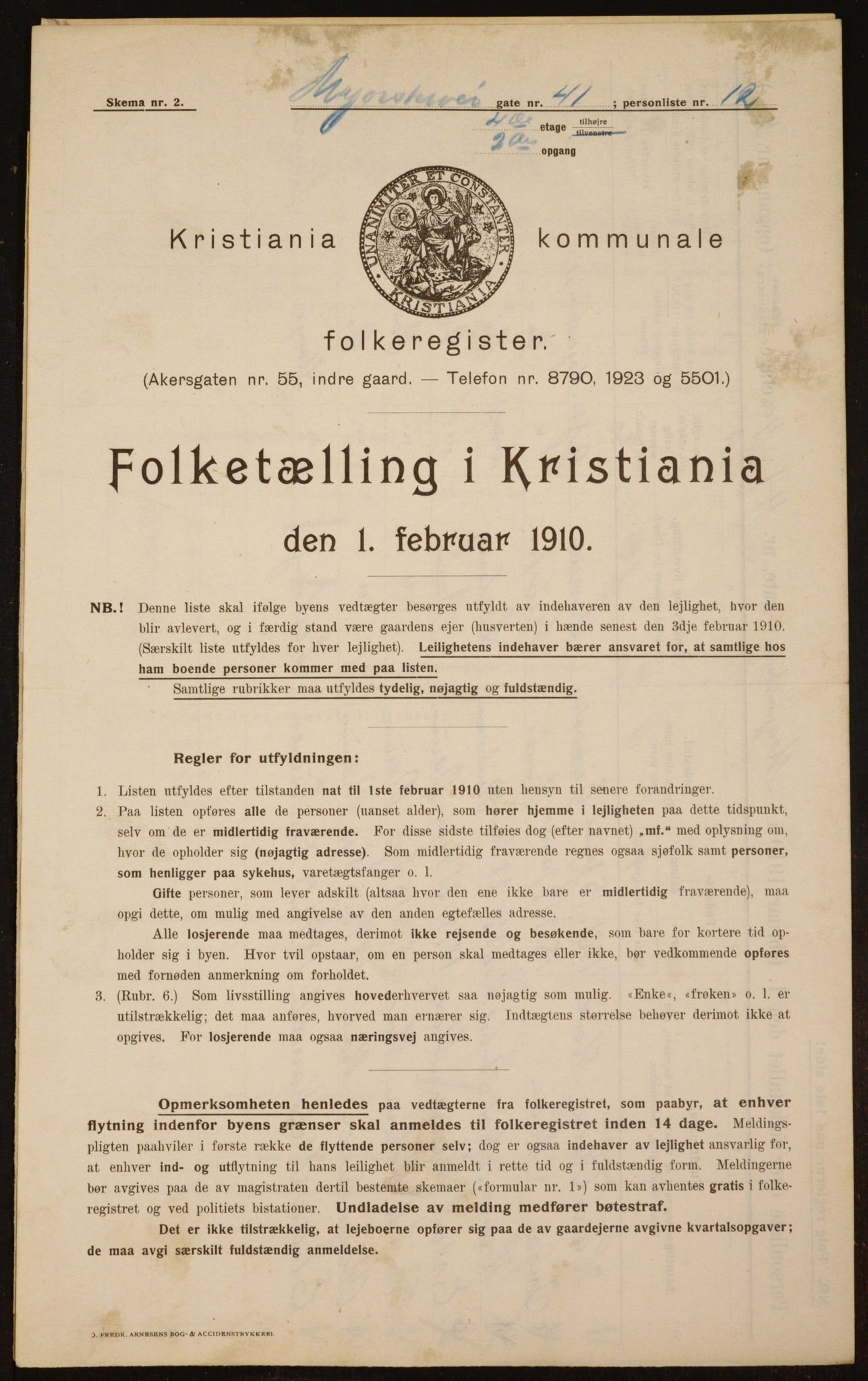 OBA, Municipal Census 1910 for Kristiania, 1910, p. 57999