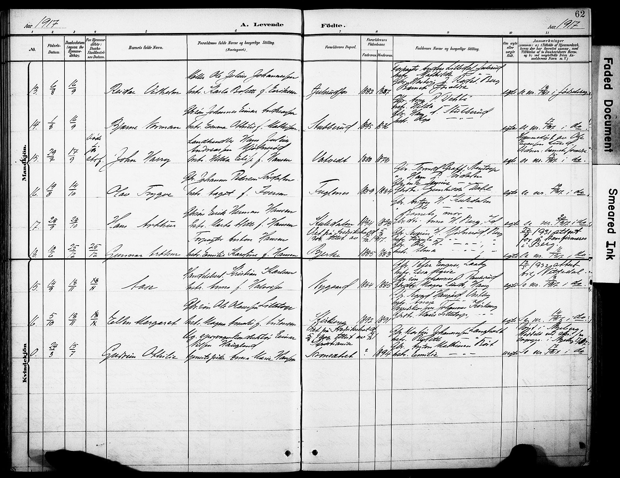 Rakkestad prestekontor Kirkebøker, AV/SAO-A-2008/F/Fb/L0002: Parish register (official) no. II 2, 1900-1920, p. 62