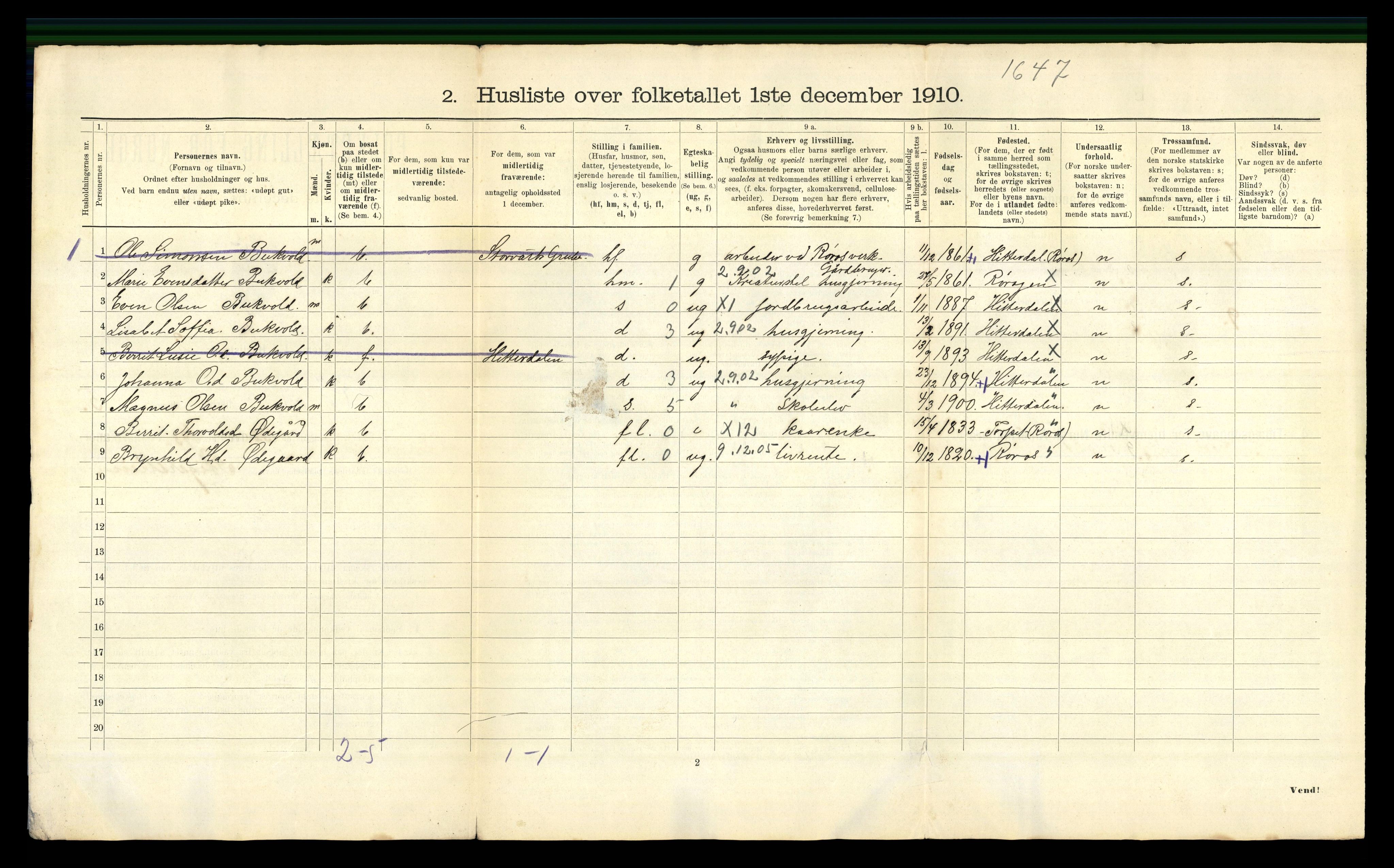 RA, 1910 census for Røros, 1910, p. 596