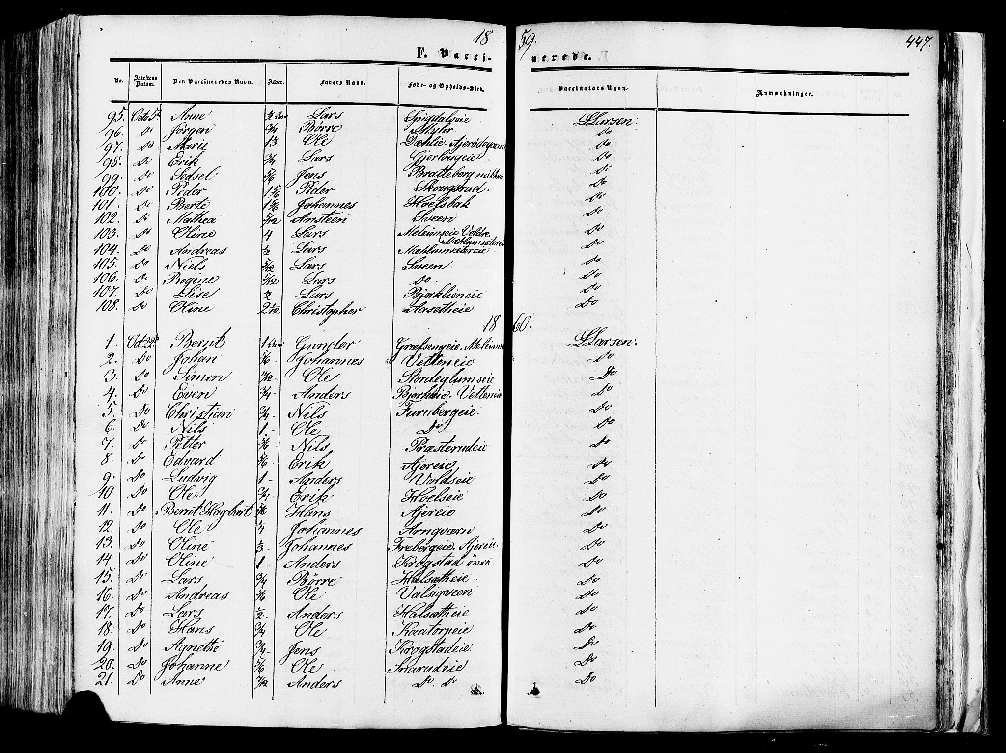 Vang prestekontor, Hedmark, SAH/PREST-008/H/Ha/Haa/L0013: Parish register (official) no. 13, 1855-1879, p. 447