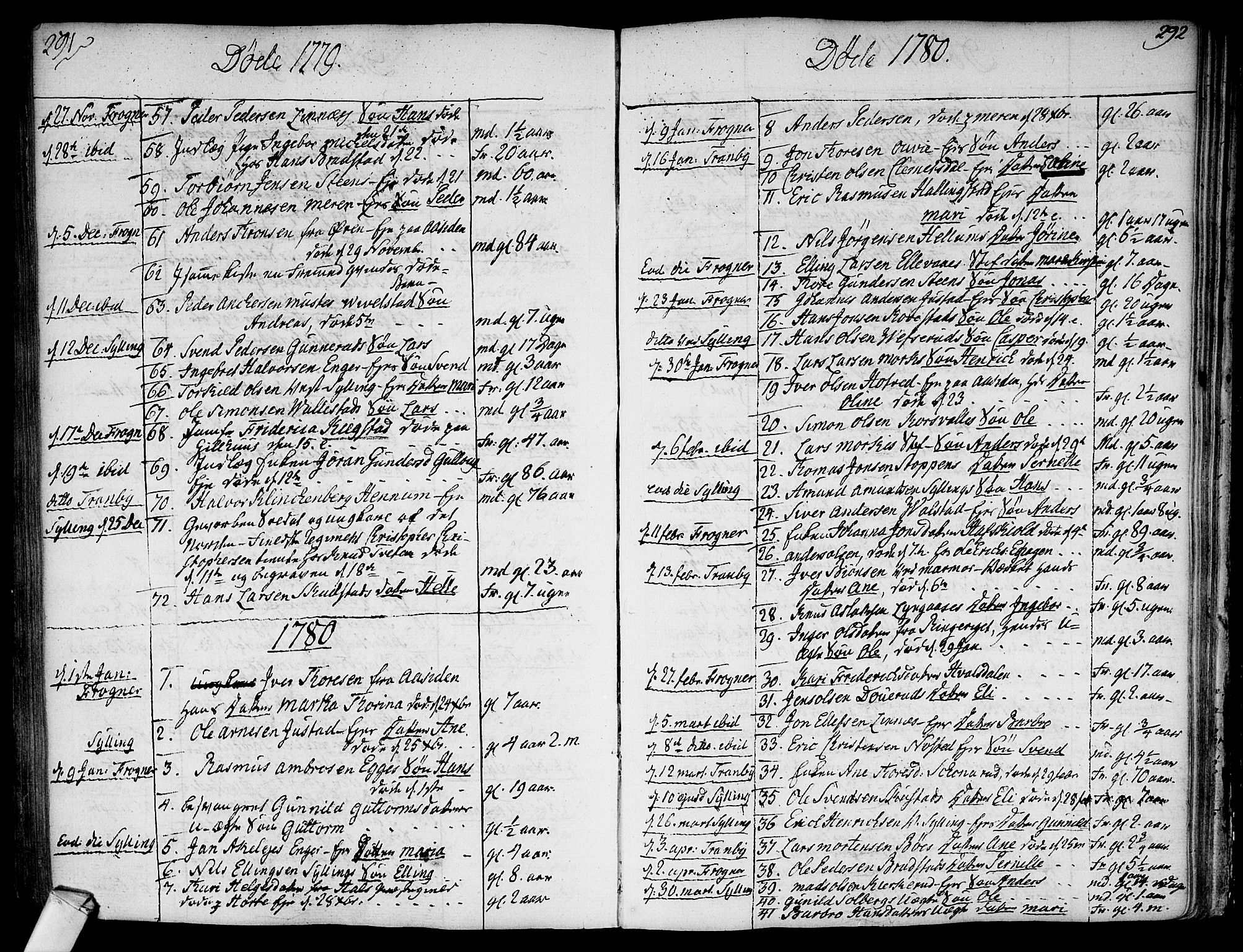 Lier kirkebøker, AV/SAKO-A-230/F/Fa/L0006: Parish register (official) no. I 6, 1777-1794, p. 291-292