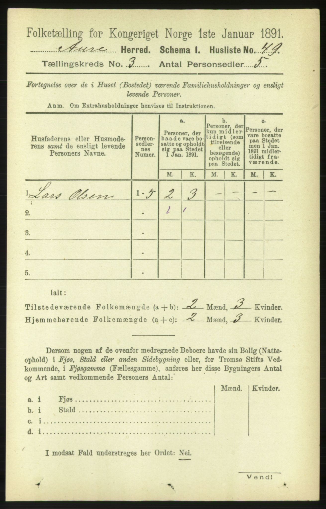 RA, 1891 census for 1569 Aure, 1891, p. 1540