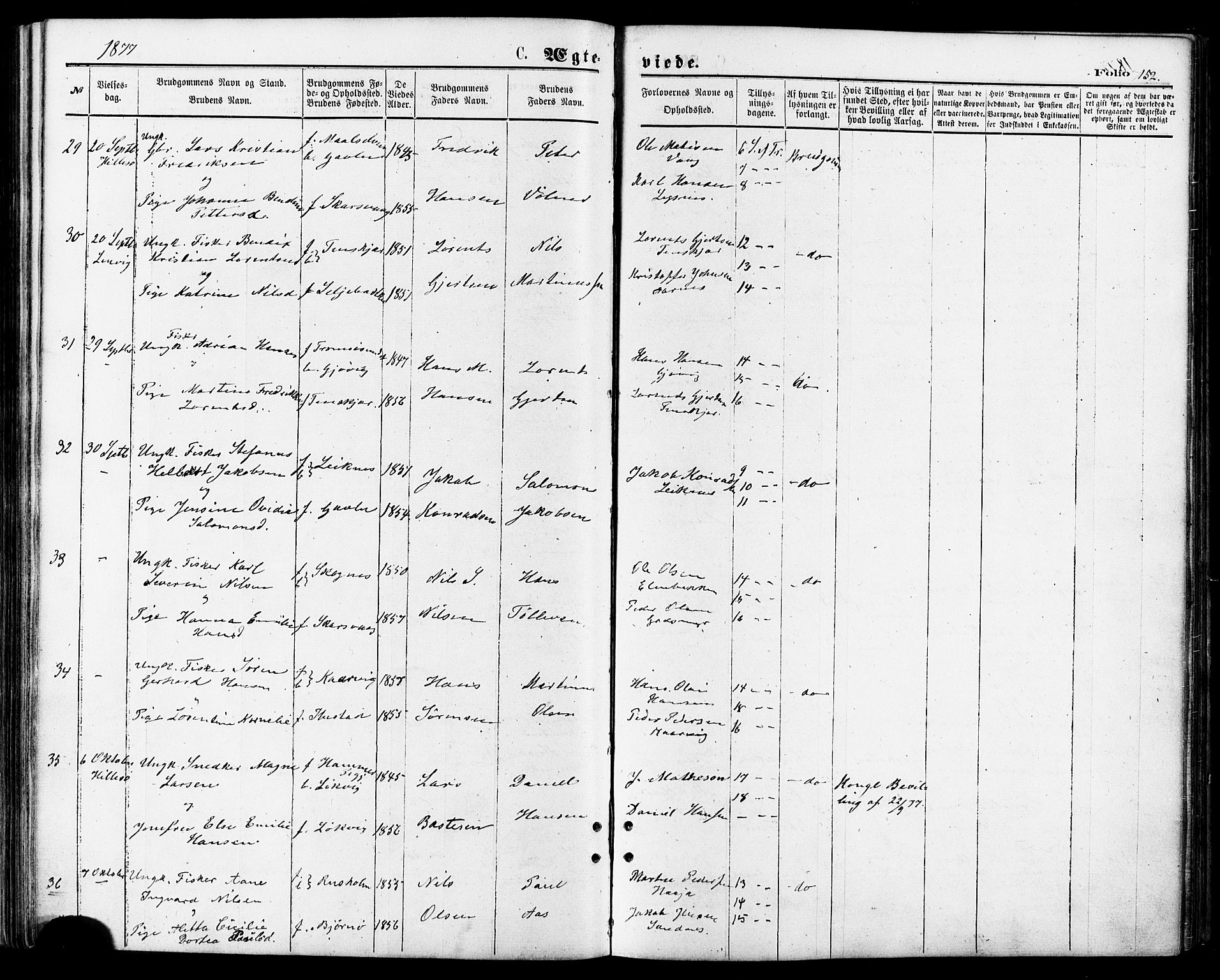 Lenvik sokneprestembete, AV/SATØ-S-1310/H/Ha/Haa/L0010kirke: Parish register (official) no. 10, 1873-1880, p. 152