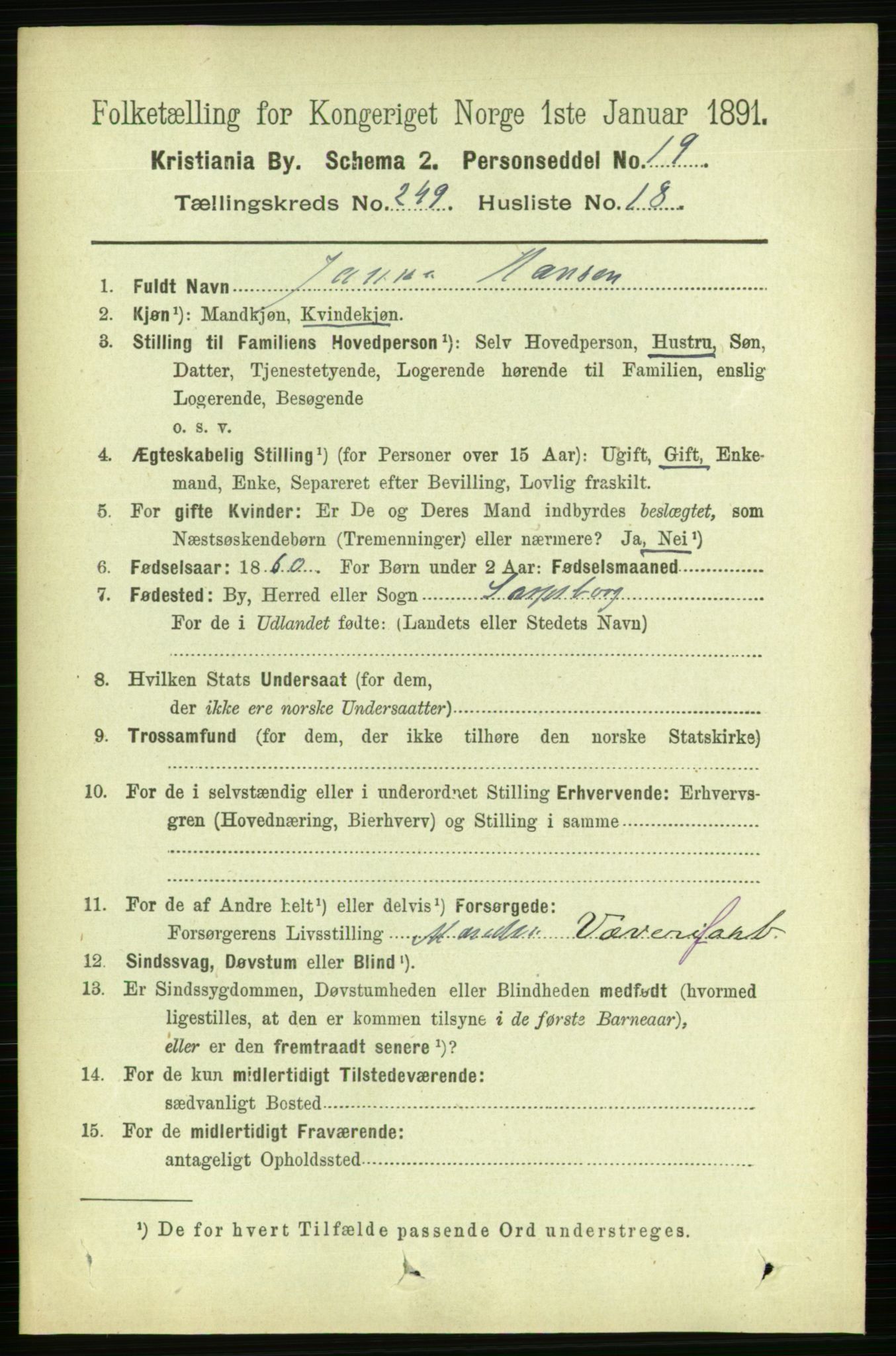 RA, 1891 census for 0301 Kristiania, 1891, p. 152710