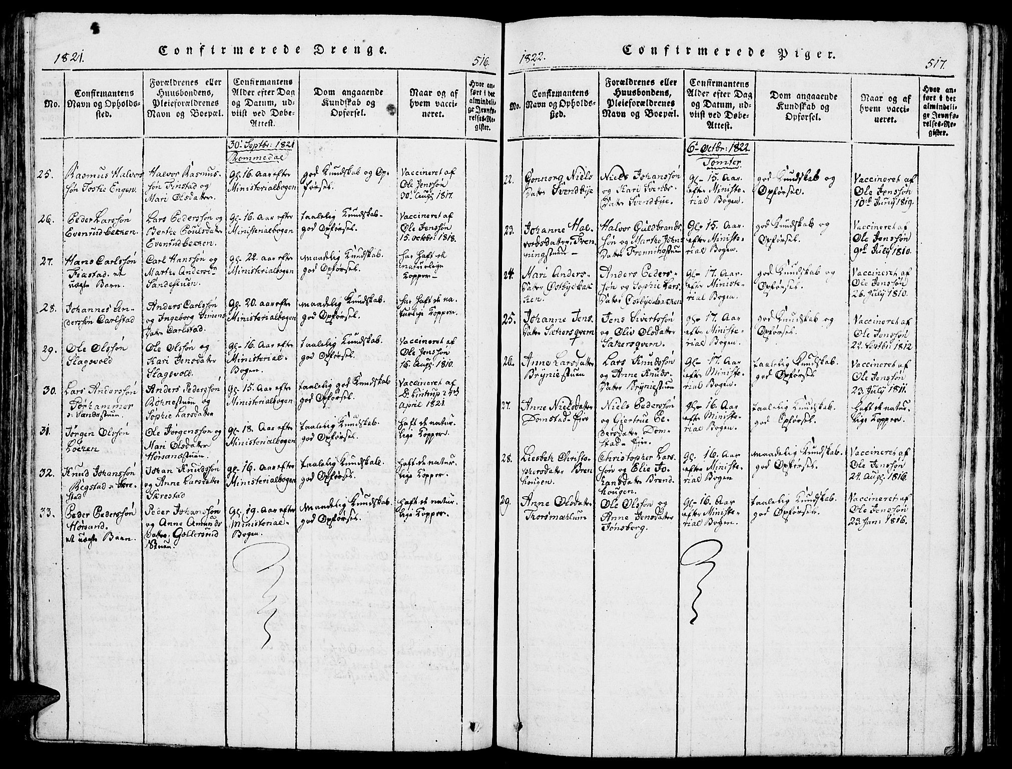 Romedal prestekontor, AV/SAH-PREST-004/K/L0002: Parish register (official) no. 2, 1814-1828, p. 516-517