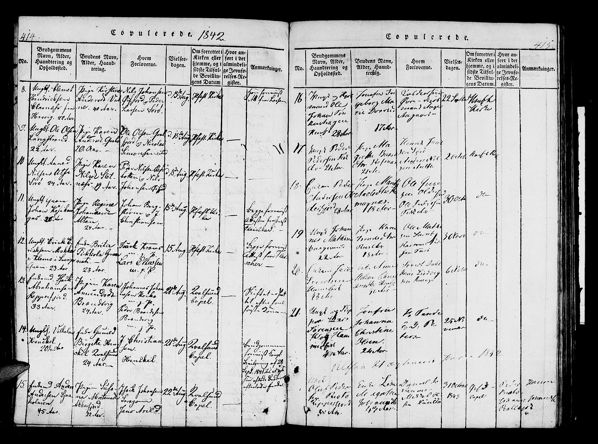 Hammerfest sokneprestkontor, AV/SATØ-S-1347/H/Ha/L0003.kirke: Parish register (official) no. 3, 1821-1842, p. 414-415