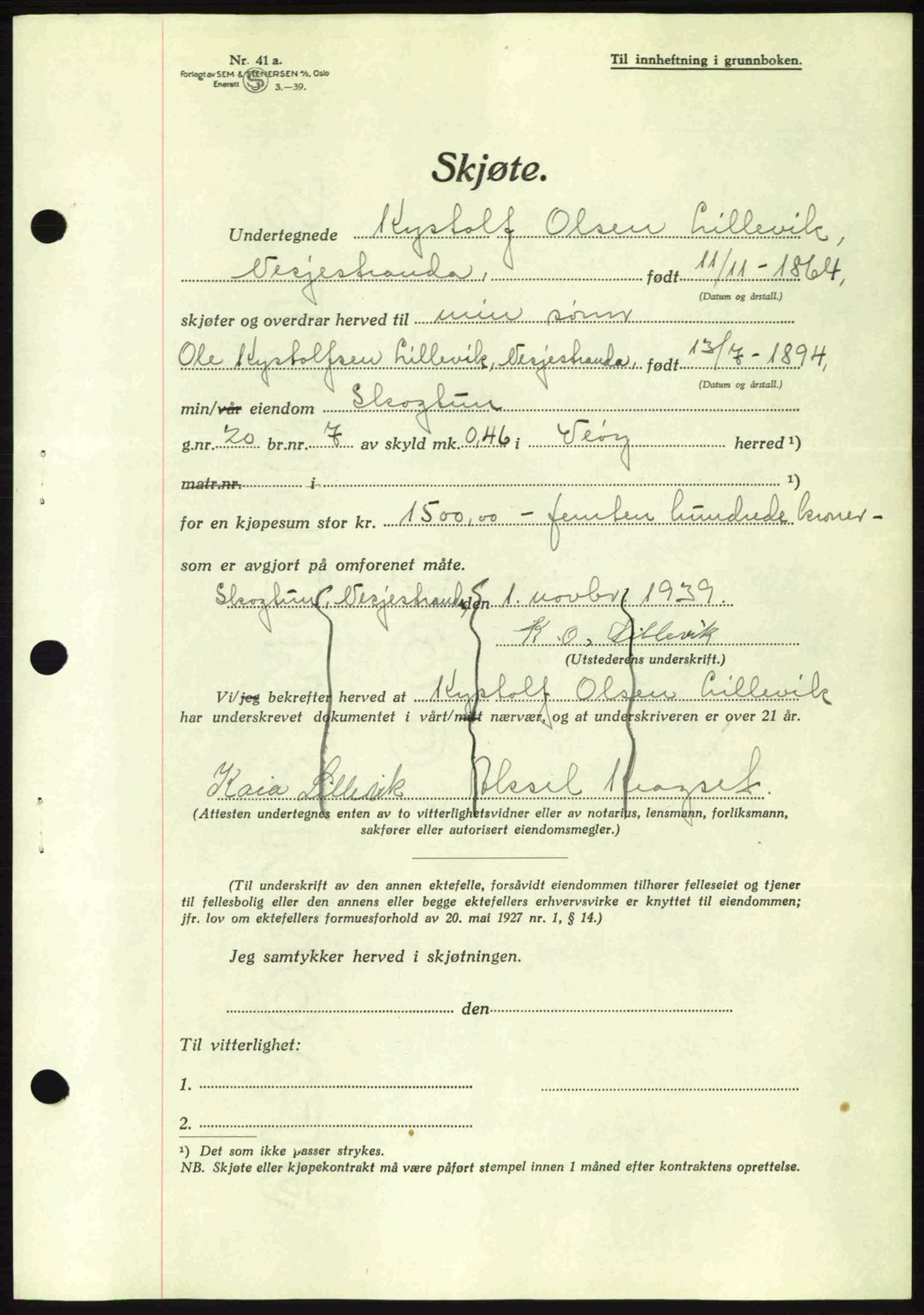 Romsdal sorenskriveri, AV/SAT-A-4149/1/2/2C: Mortgage book no. A7, 1939-1939, Diary no: : 2438/1939