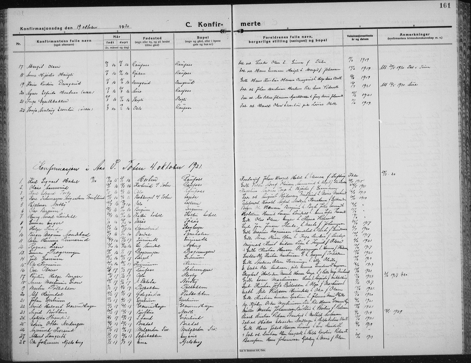 Vestre Toten prestekontor, SAH/PREST-108/H/Ha/Hab/L0018: Parish register (copy) no. 18, 1928-1941, p. 161