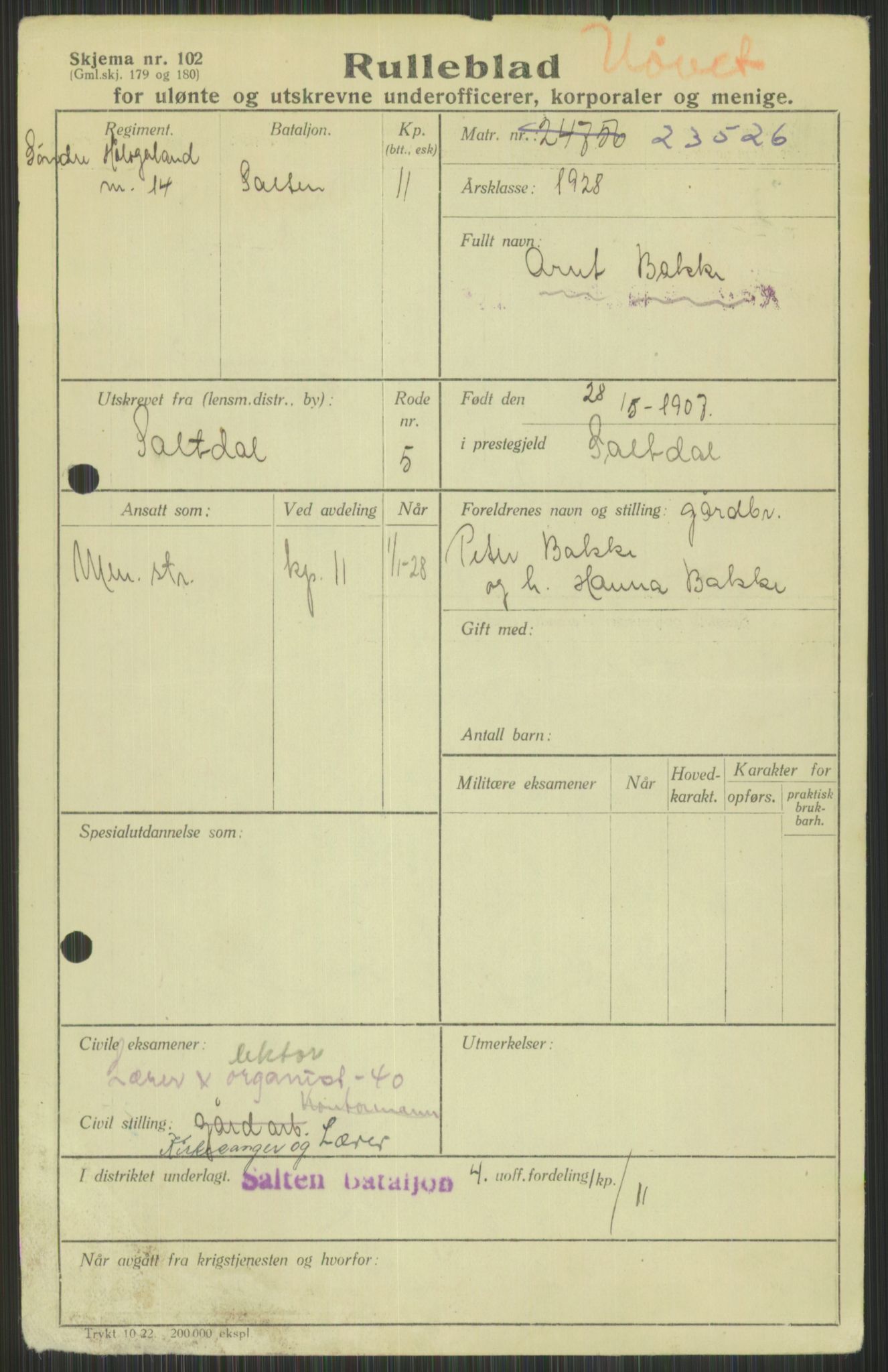 Forsvaret, Troms infanteriregiment nr. 16, AV/RA-RAFA-3146/P/Pa/L0013/0003: Rulleblad / Rulleblad for regimentets menige mannskaper, årsklasse 1928, 1928, p. 45