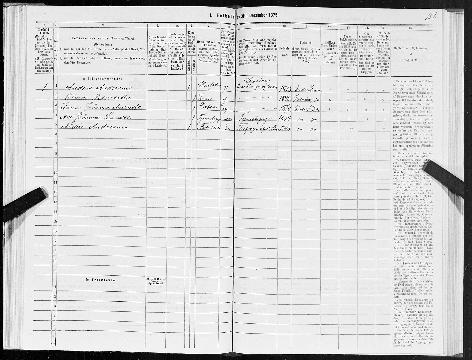 SAT, 1875 census for 1553P Kvernes, 1875, p. 2151