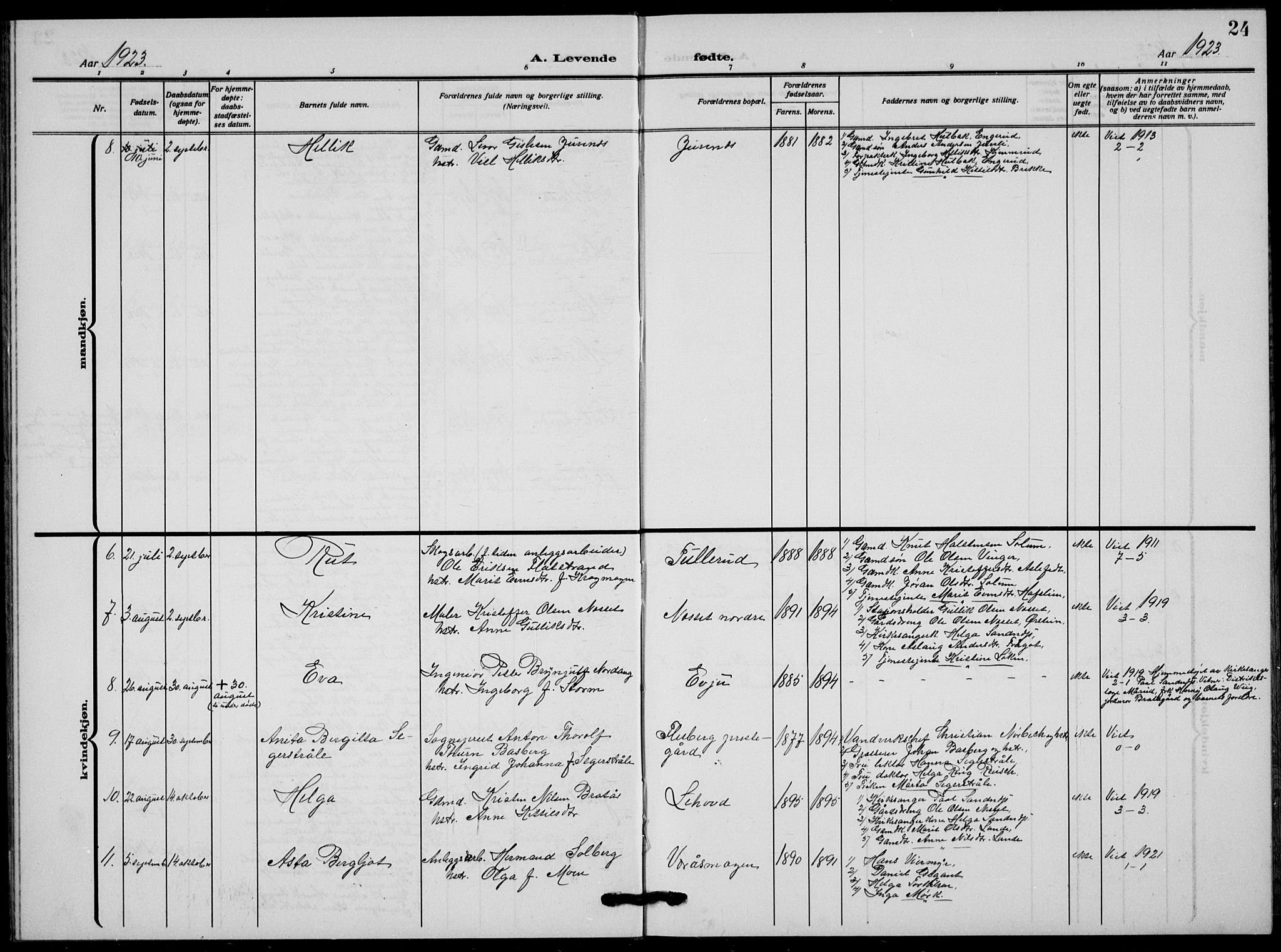 Flesberg kirkebøker, AV/SAKO-A-18/G/Ga/L0006: Parish register (copy) no. I 6, 1909-1924, p. 24