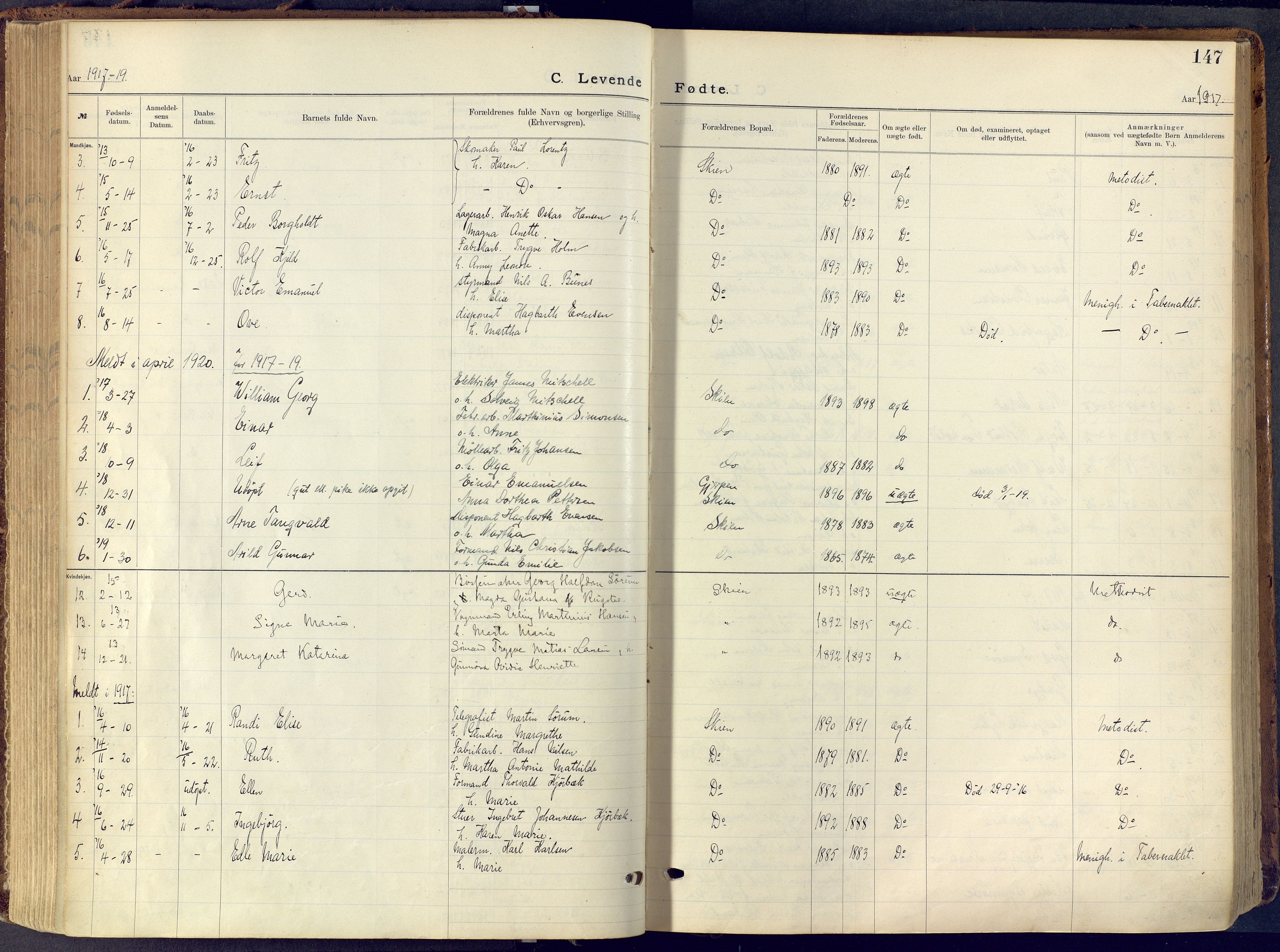 Skien kirkebøker, SAKO/A-302/F/Fa/L0013: Parish register (official) no. 13, 1915-1921, p. 147