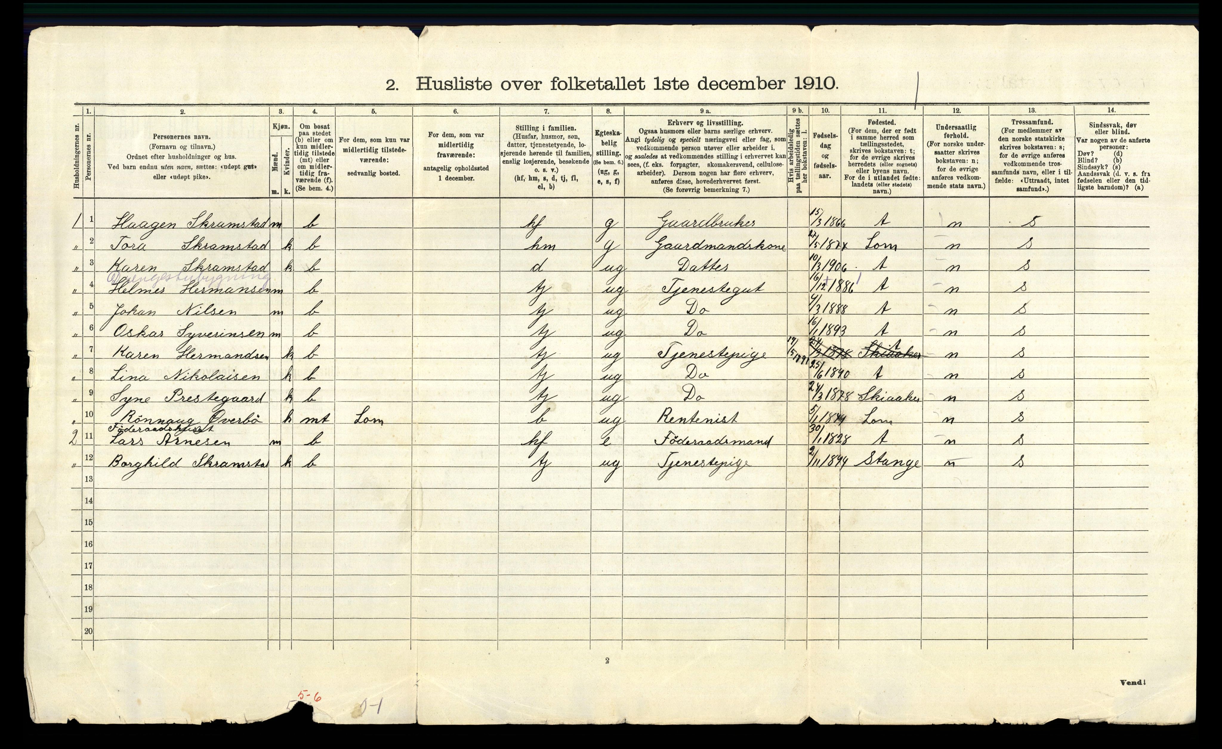 RA, 1910 census for Løten, 1910, p. 53