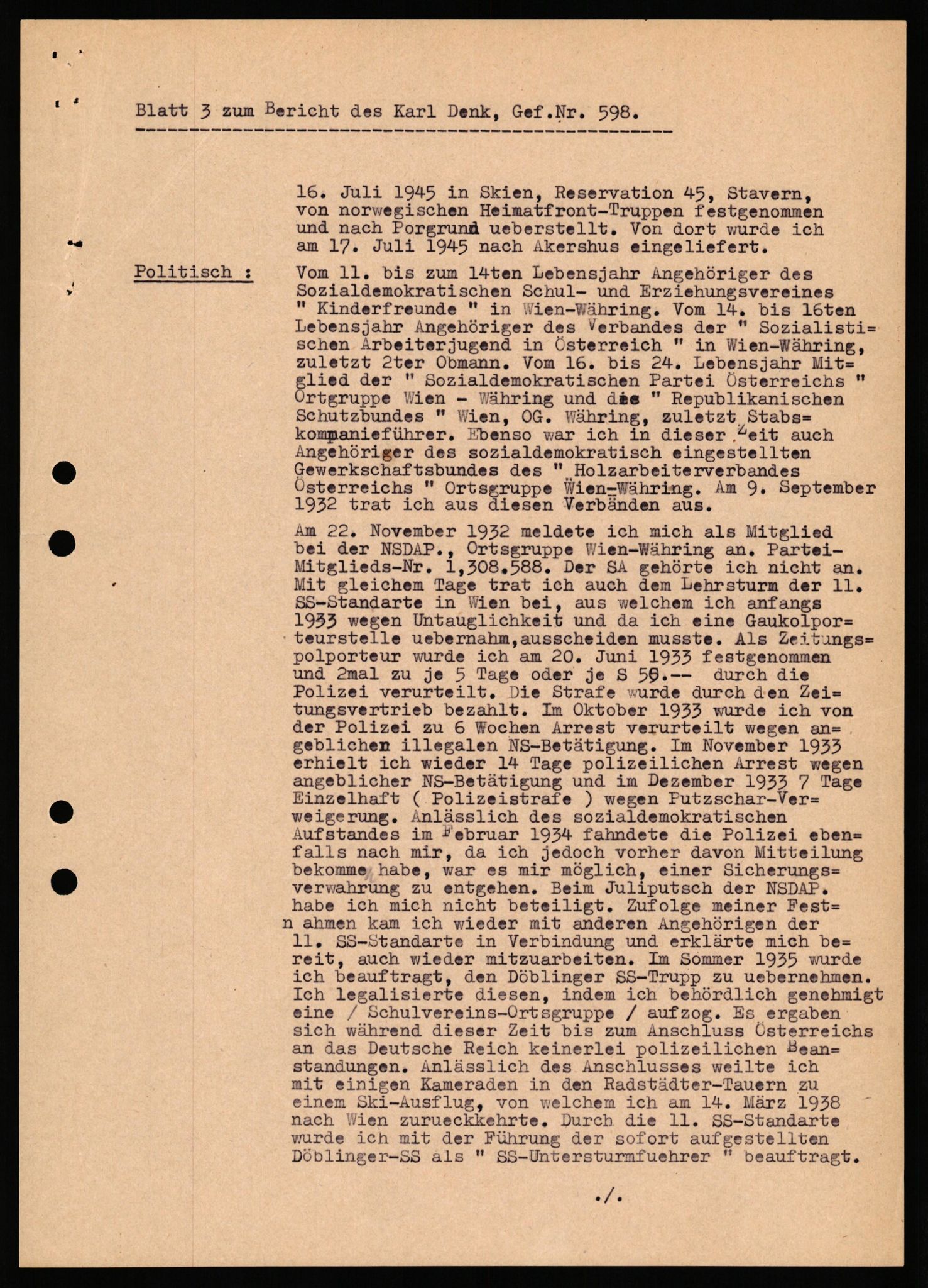 Forsvaret, Forsvarets overkommando II, RA/RAFA-3915/D/Db/L0038: CI Questionaires. Tyske okkupasjonsstyrker i Norge. Østerrikere., 1945-1946, p. 228