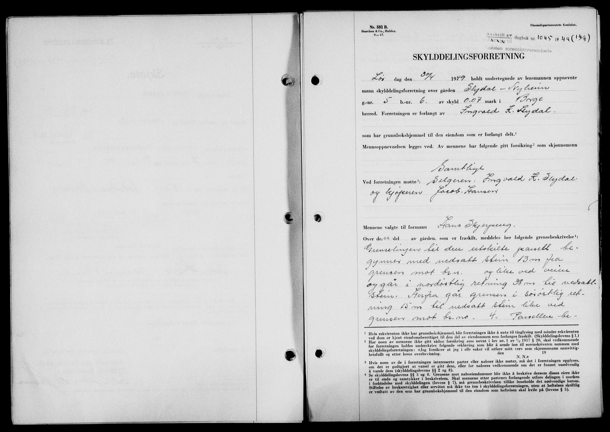 Lofoten sorenskriveri, SAT/A-0017/1/2/2C/L0020a: Mortgage book no. 20a, 1948-1949, Diary no: : 1045/1949