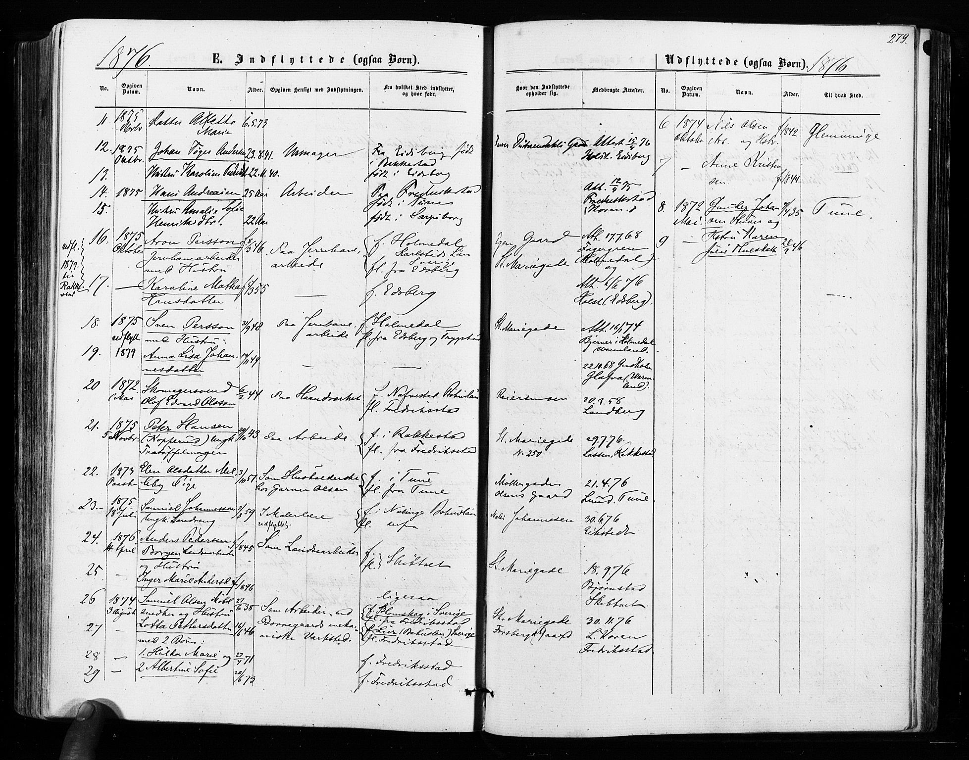 Sarpsborg prestekontor Kirkebøker, SAO/A-2006/F/Fa/L0002: Parish register (official) no. 2, 1869-1877, p. 279