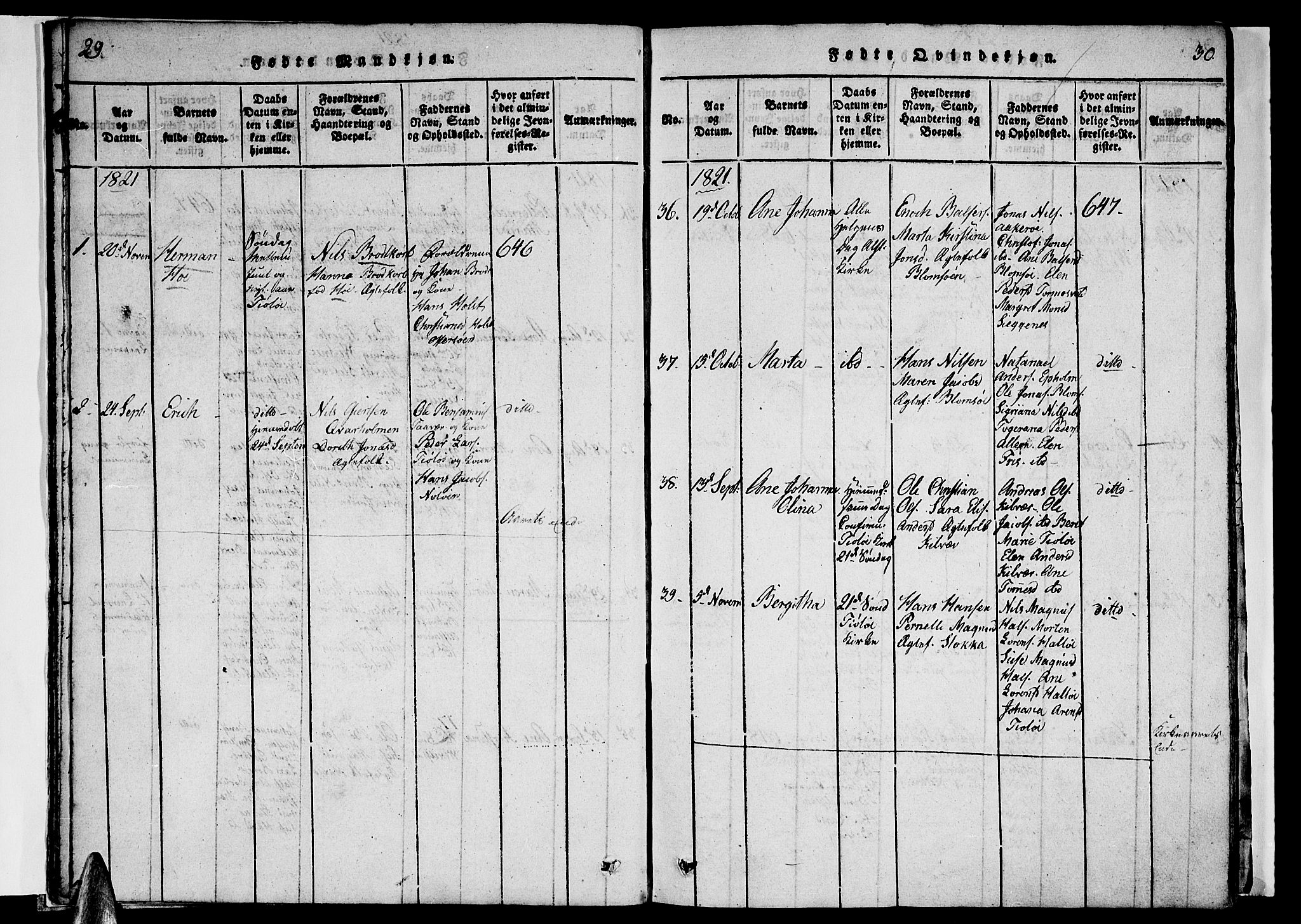 Ministerialprotokoller, klokkerbøker og fødselsregistre - Nordland, AV/SAT-A-1459/830/L0457: Parish register (copy) no. 830C01 /1, 1820-1842, p. 29-30