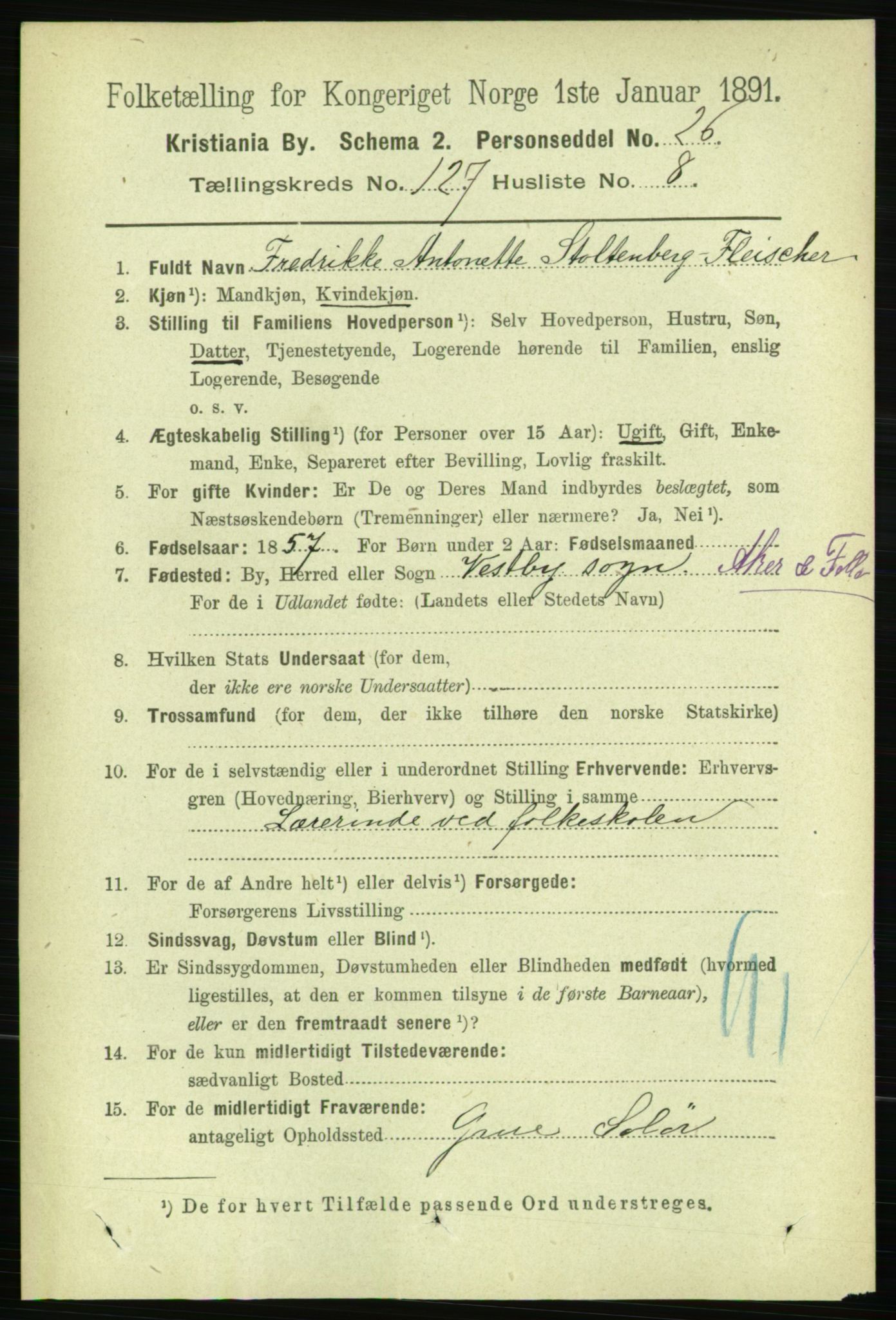 RA, 1891 census for 0301 Kristiania, 1891, p. 68126