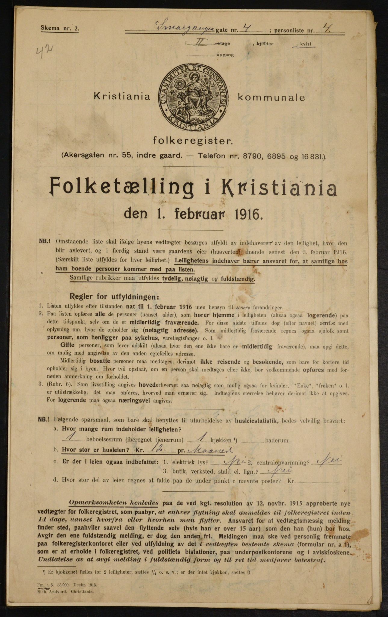 OBA, Municipal Census 1916 for Kristiania, 1916, p. 99456