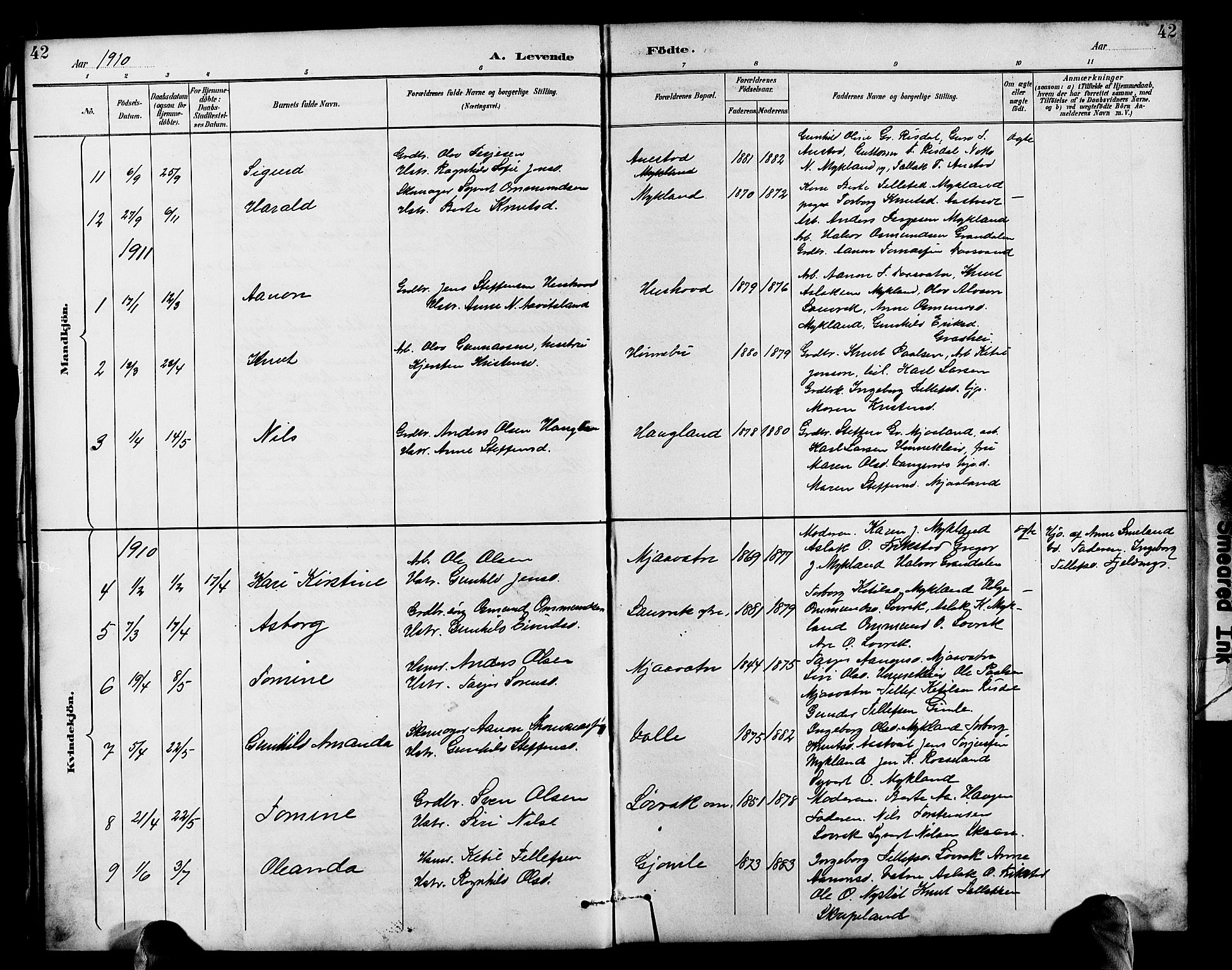 Herefoss sokneprestkontor, AV/SAK-1111-0019/F/Fb/Fbc/L0003: Parish register (copy) no. B 3, 1887-1915, p. 42