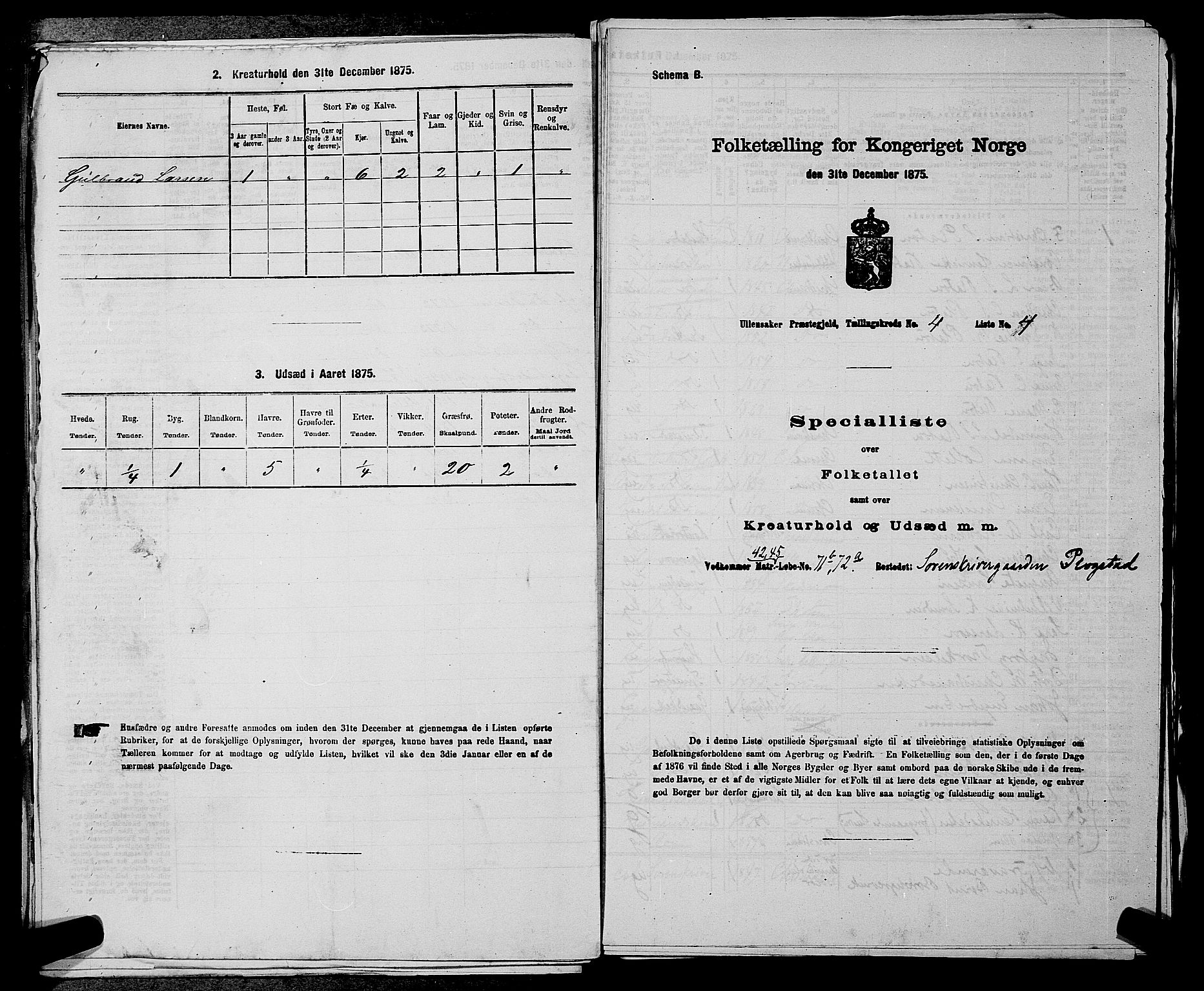 RA, 1875 census for 0235P Ullensaker, 1875, p. 505