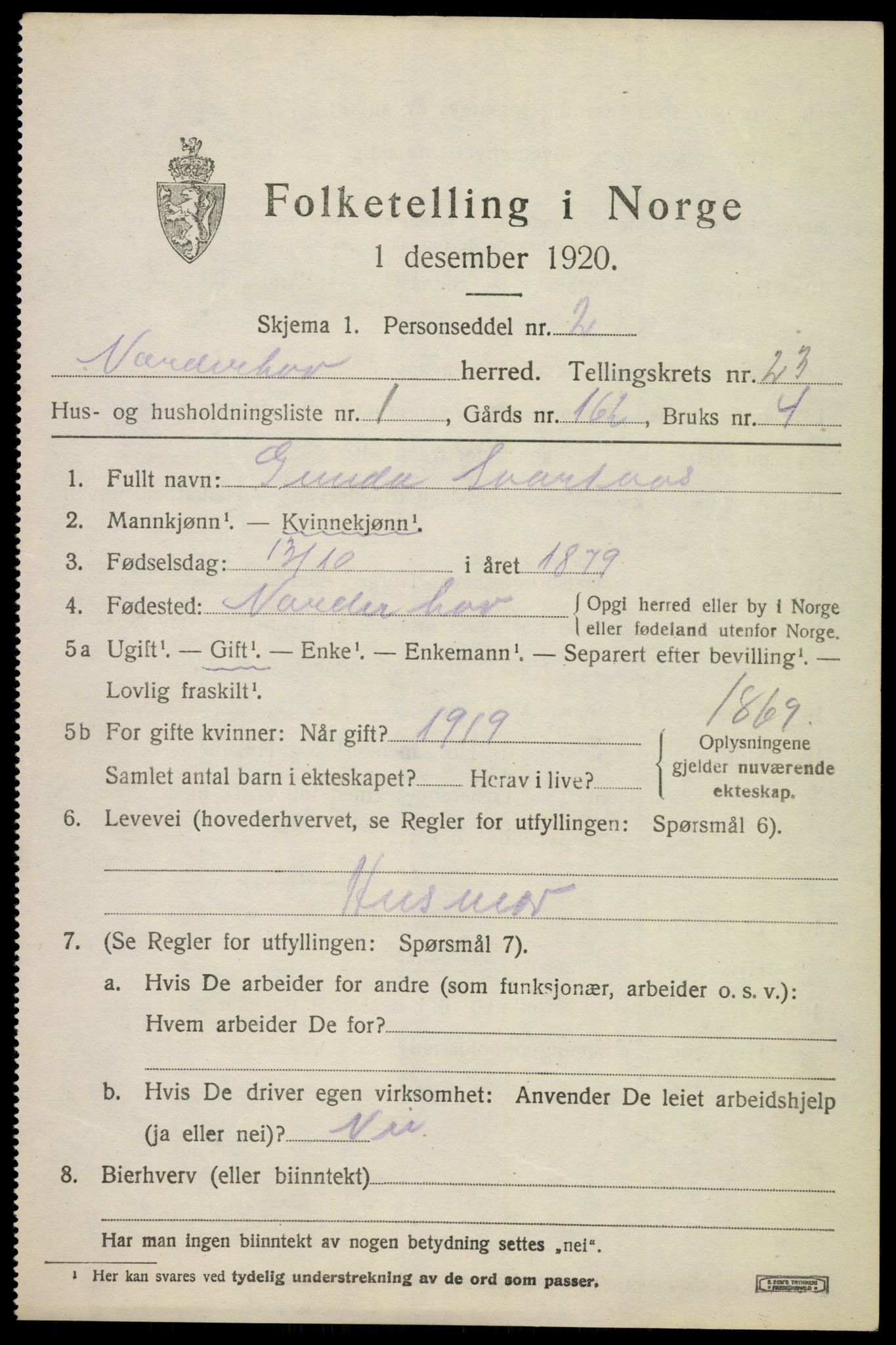 SAKO, 1920 census for Norderhov, 1920, p. 23212