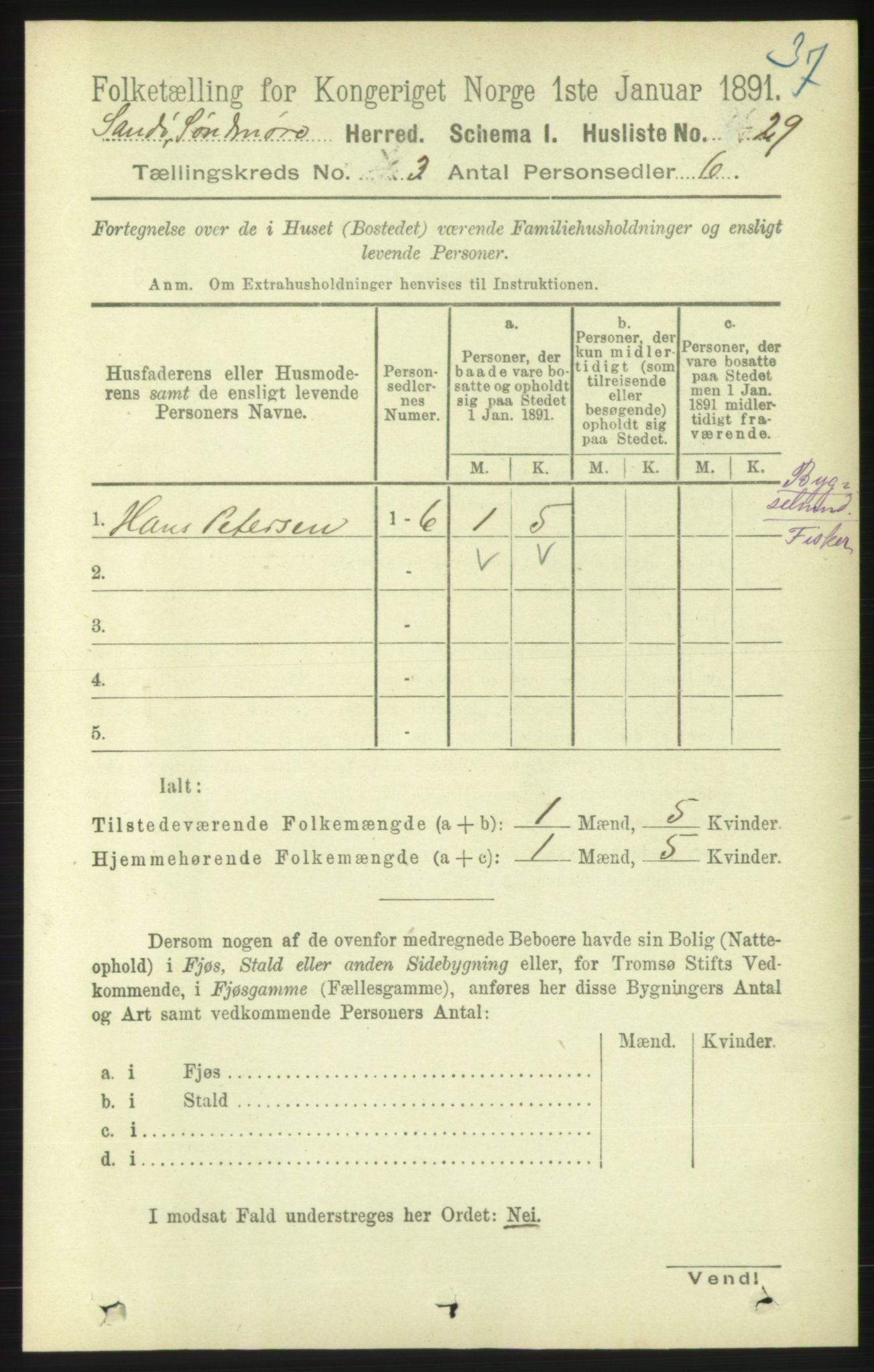 RA, 1891 census for 1514 Sande, 1891, p. 447