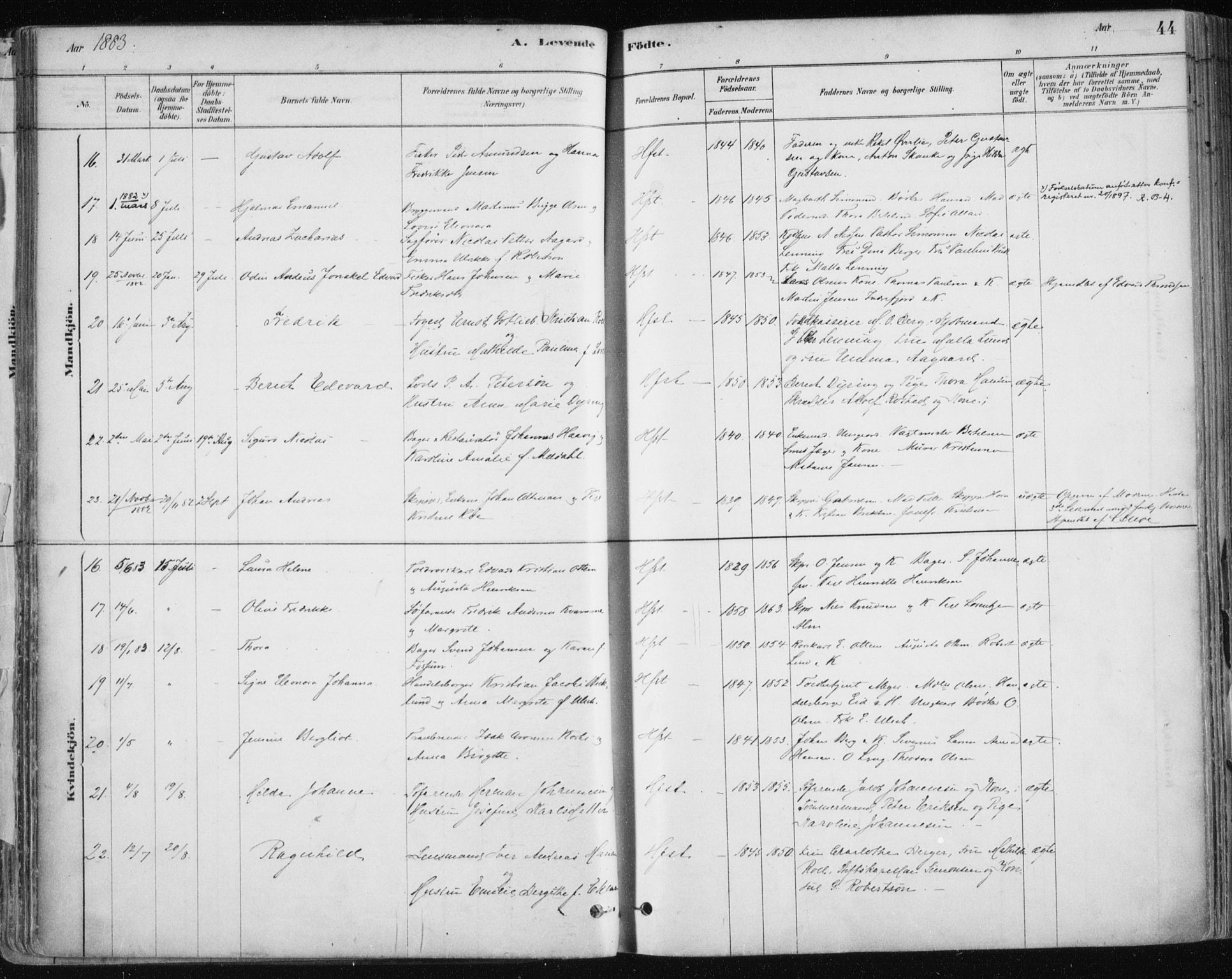 Hammerfest sokneprestkontor, AV/SATØ-S-1347/H/Ha/L0008.kirke: Parish register (official) no. 8, 1878-1889, p. 44