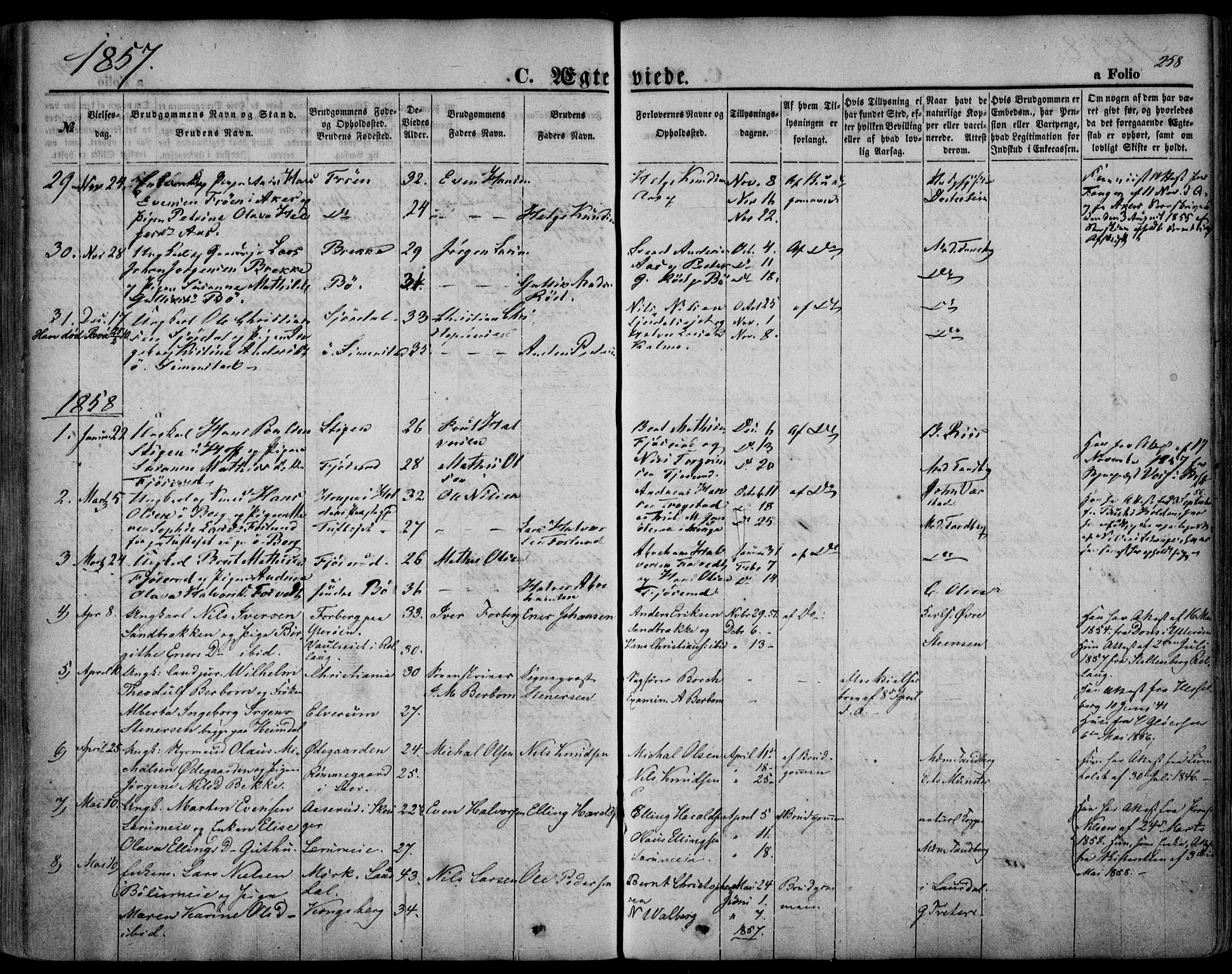 Sande Kirkebøker, SAKO/A-53/F/Fa/L0004: Parish register (official) no. 4, 1847-1864, p. 258