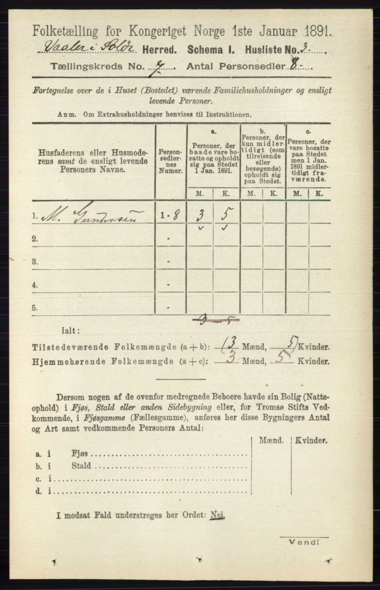 RA, 1891 census for 0426 Våler, 1891, p. 2871