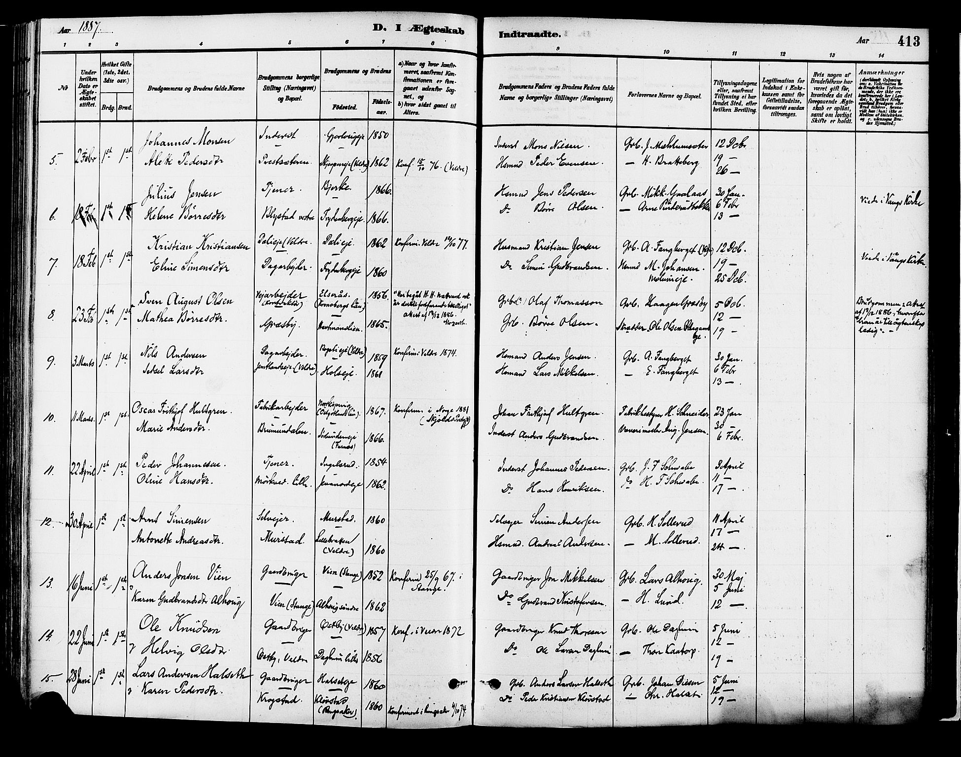 Vang prestekontor, Hedmark, SAH/PREST-008/H/Ha/Haa/L0018B: Parish register (official) no. 18B, 1880-1906, p. 413