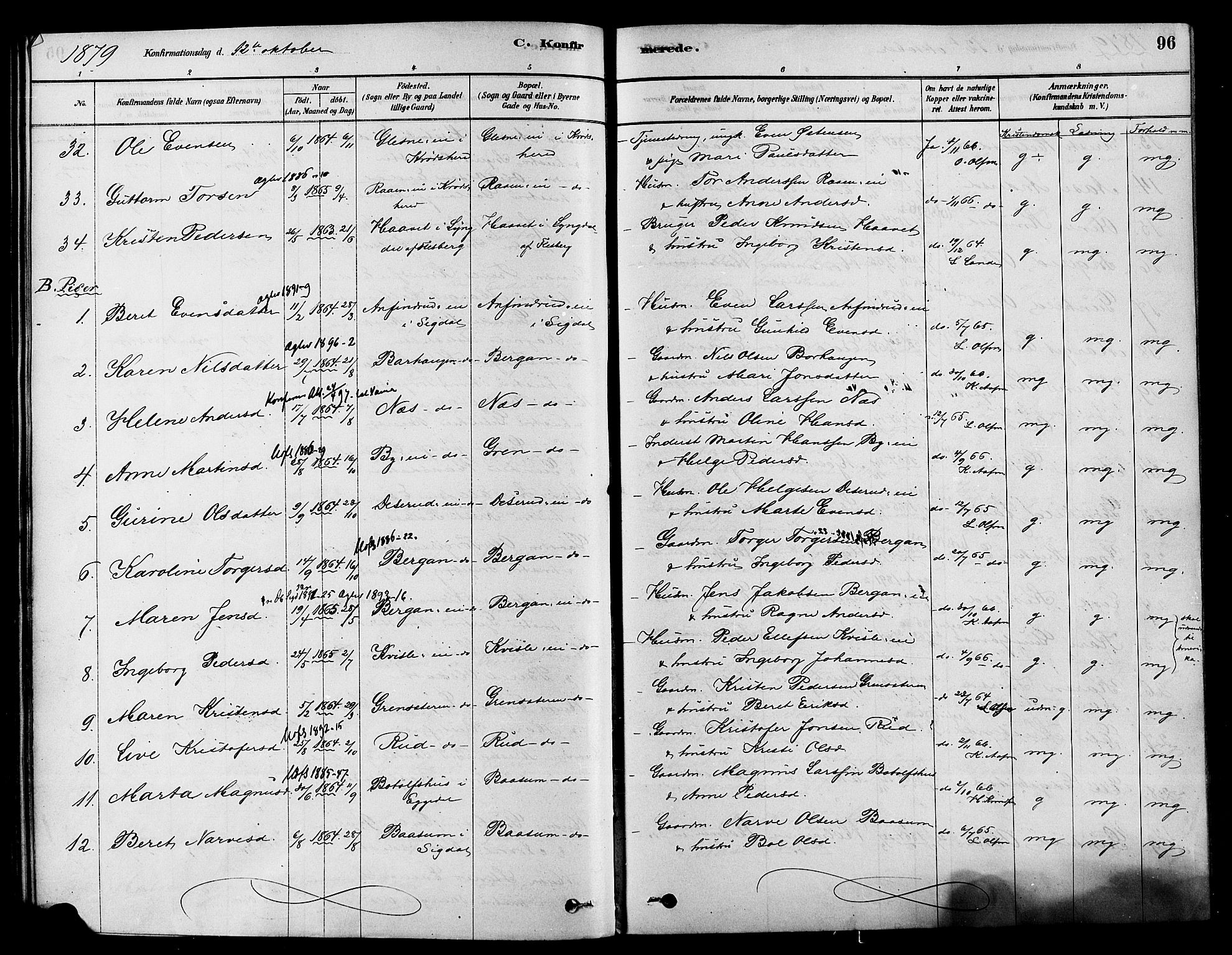 Sigdal kirkebøker, AV/SAKO-A-245/F/Fa/L0011: Parish register (official) no. I 11, 1879-1887, p. 96