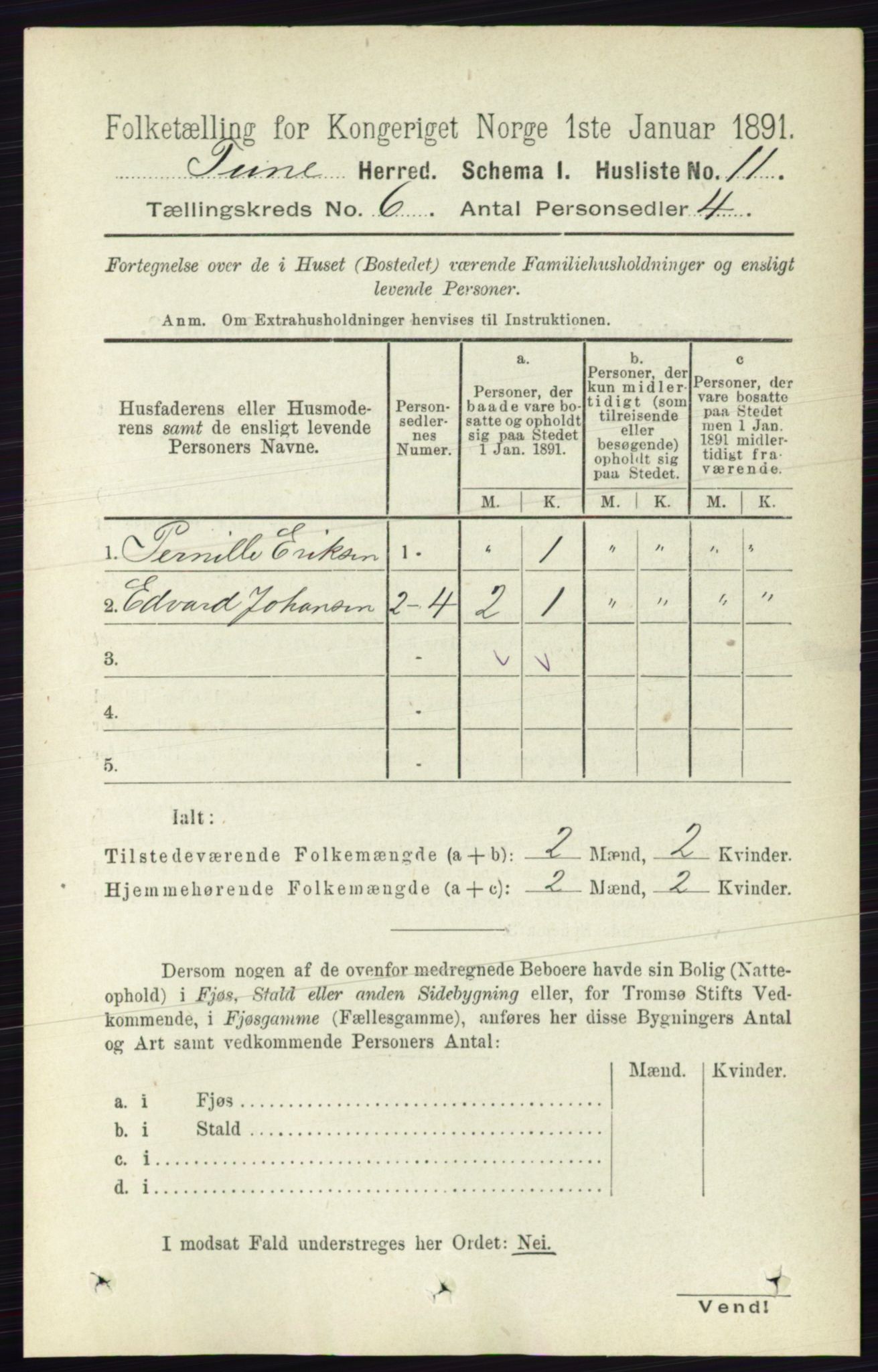 RA, 1891 census for 0130 Tune, 1891, p. 3959