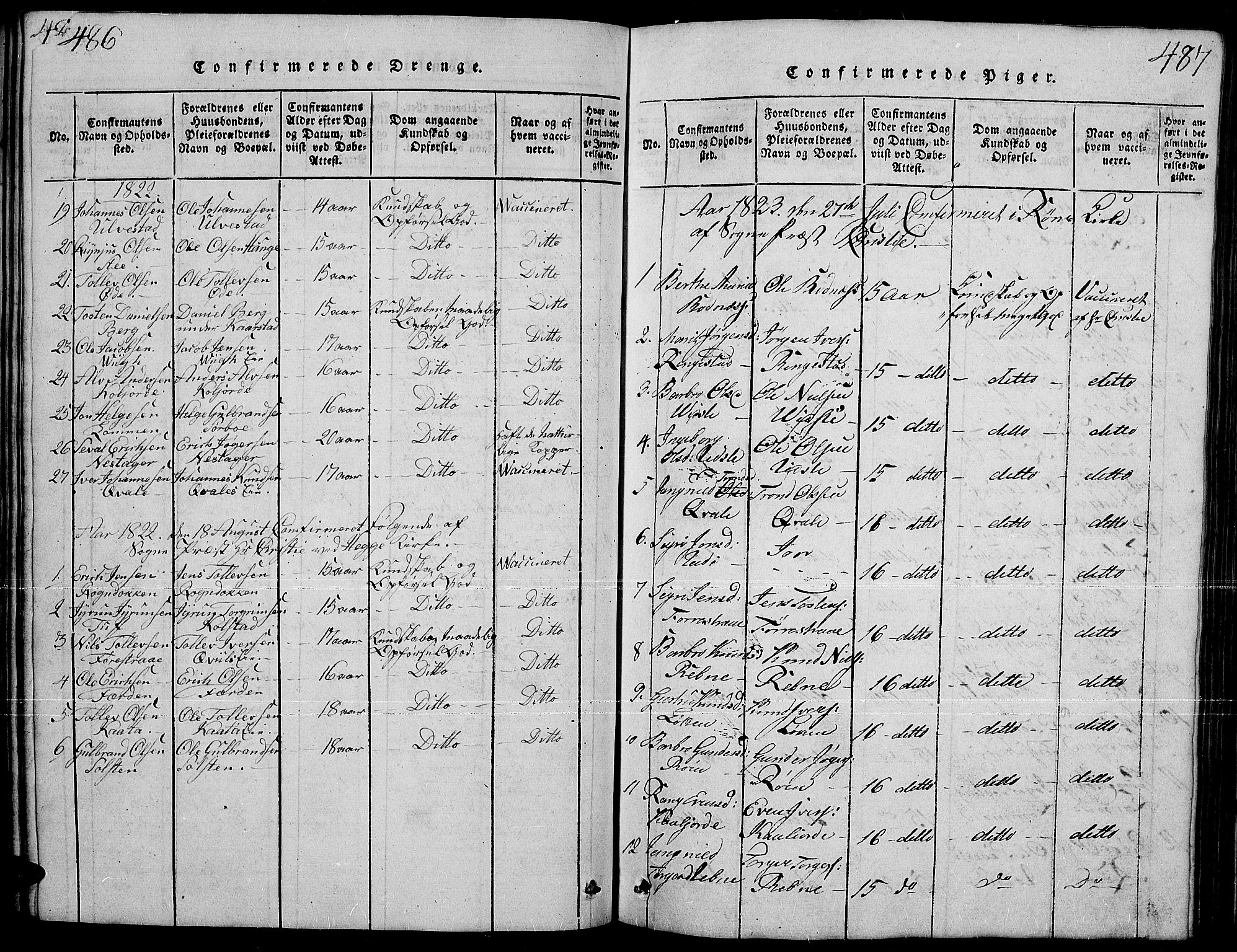 Slidre prestekontor, SAH/PREST-134/H/Ha/Hab/L0001: Parish register (copy) no. 1, 1814-1838, p. 486-487