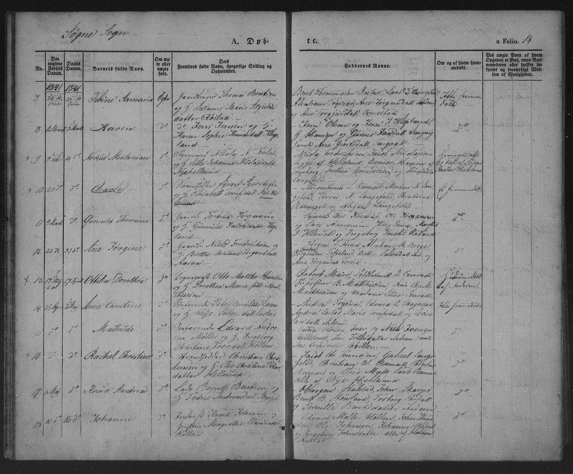 Søgne sokneprestkontor, AV/SAK-1111-0037/F/Fa/Fab/L0009: Parish register (official) no. A 9, 1838-1853, p. 14