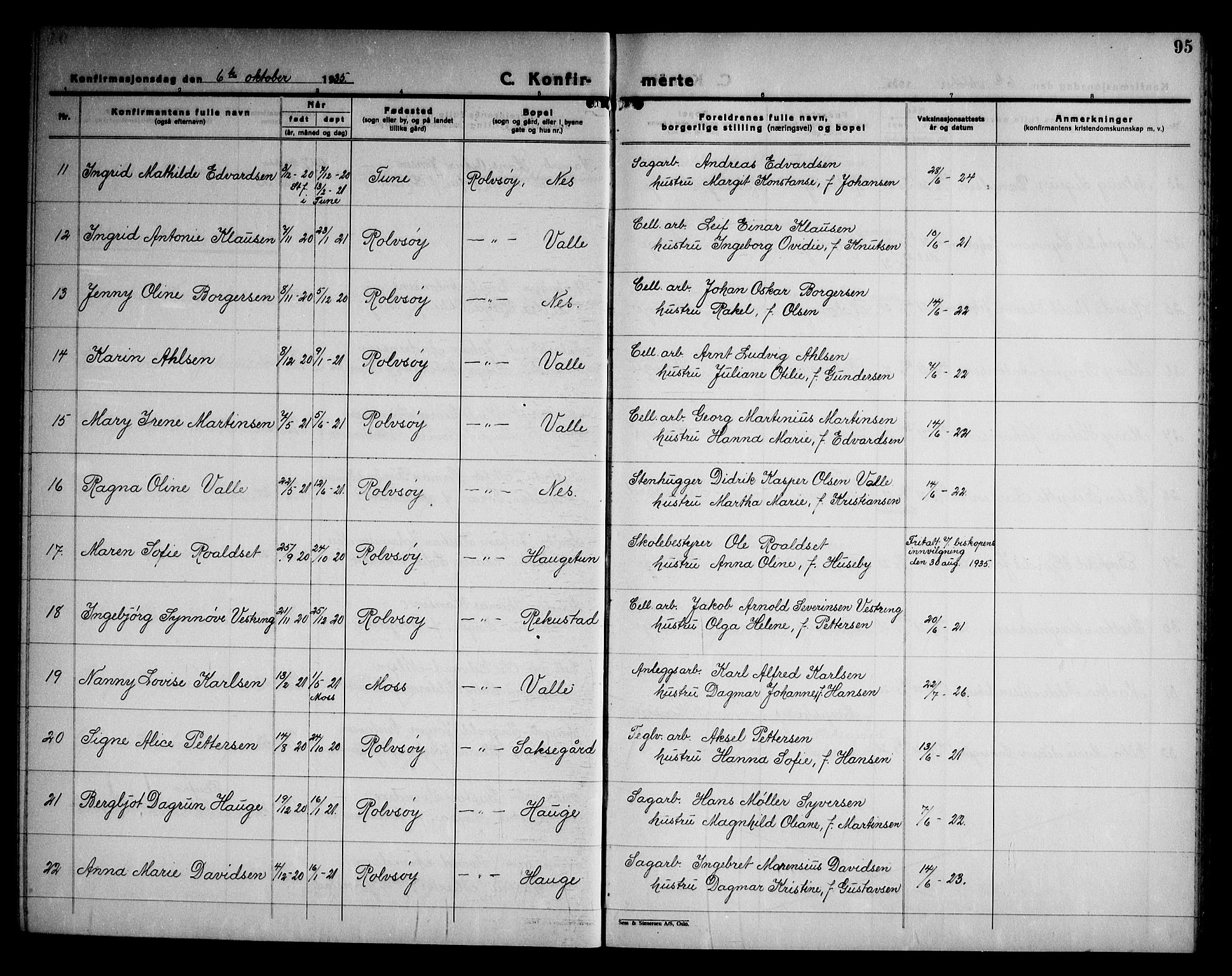 Rolvsøy prestekontor Kirkebøker, AV/SAO-A-2004/G/Ga/L0003: Parish register (copy) no. 3, 1935-1947, p. 95