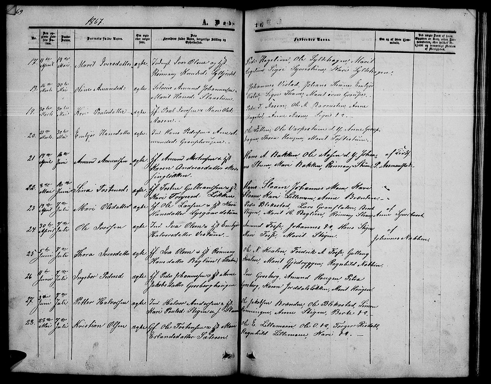 Nord-Fron prestekontor, AV/SAH-PREST-080/H/Ha/Hab/L0002: Parish register (copy) no. 2, 1851-1883, p. 69