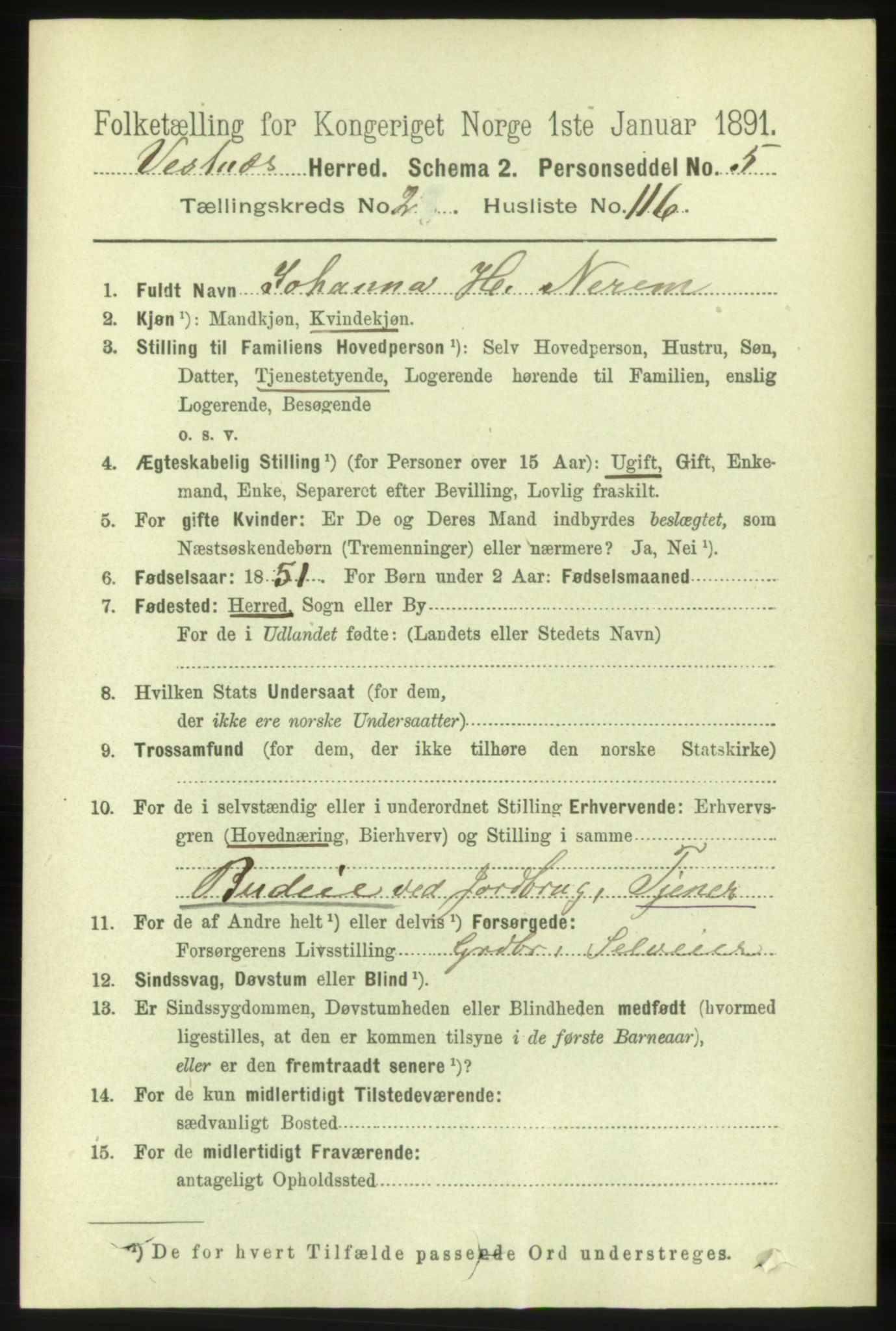 RA, 1891 census for 1535 Vestnes, 1891, p. 802