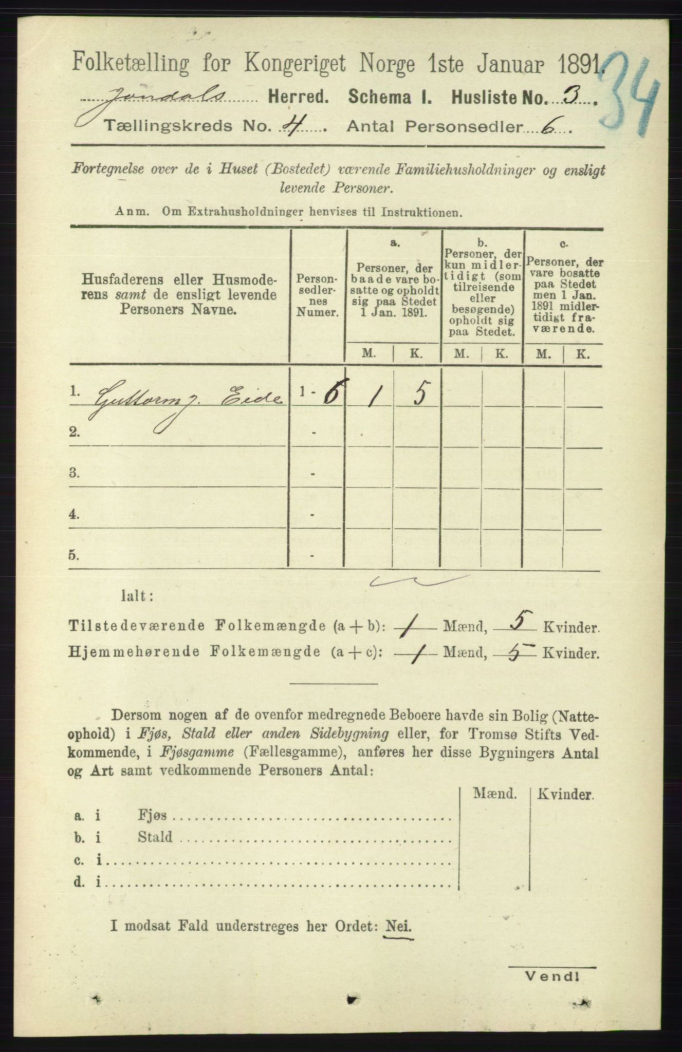 RA, 1891 census for 1227 Jondal, 1891, p. 1993