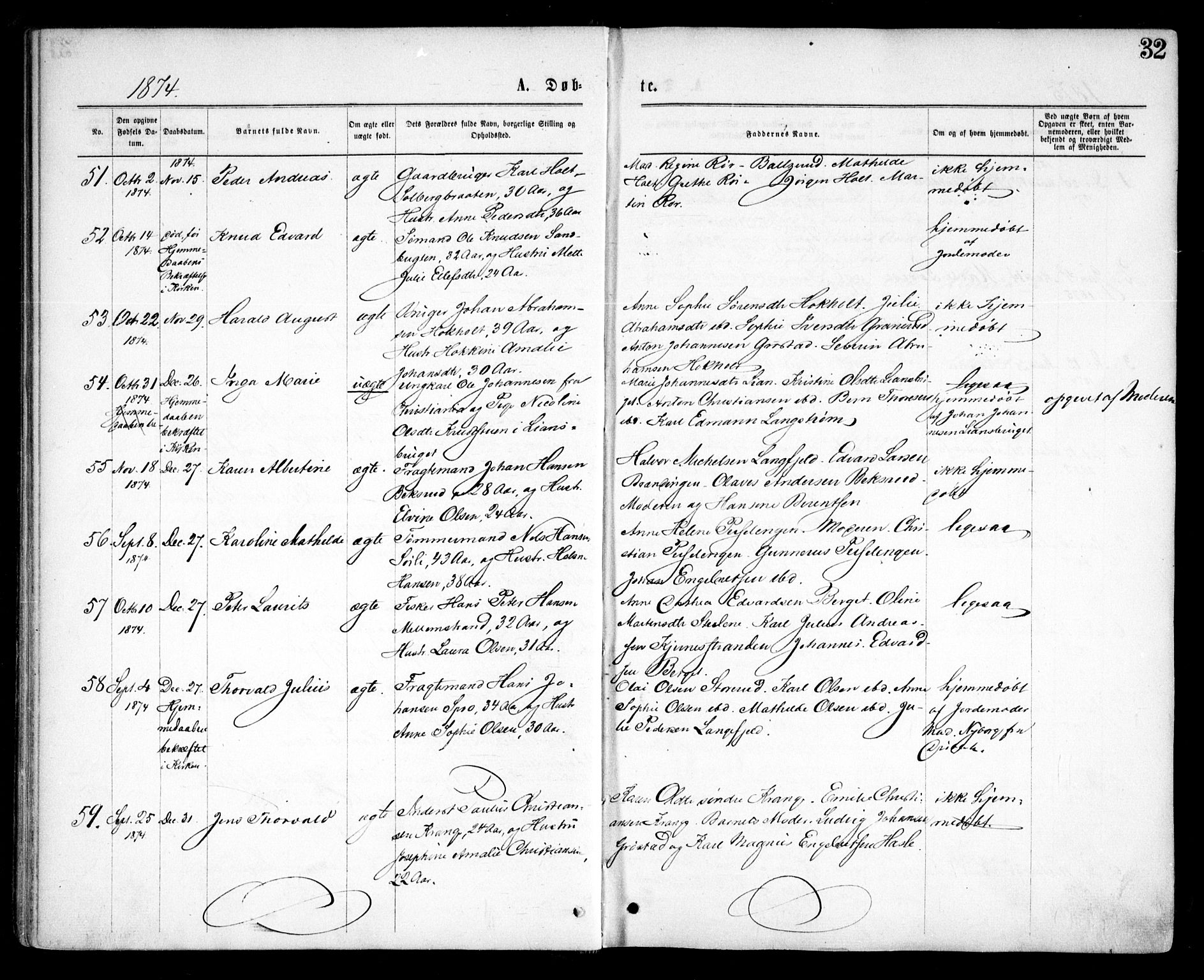 Nesodden prestekontor Kirkebøker, AV/SAO-A-10013/F/Fa/L0008: Parish register (official) no. I 8, 1869-1879, p. 32