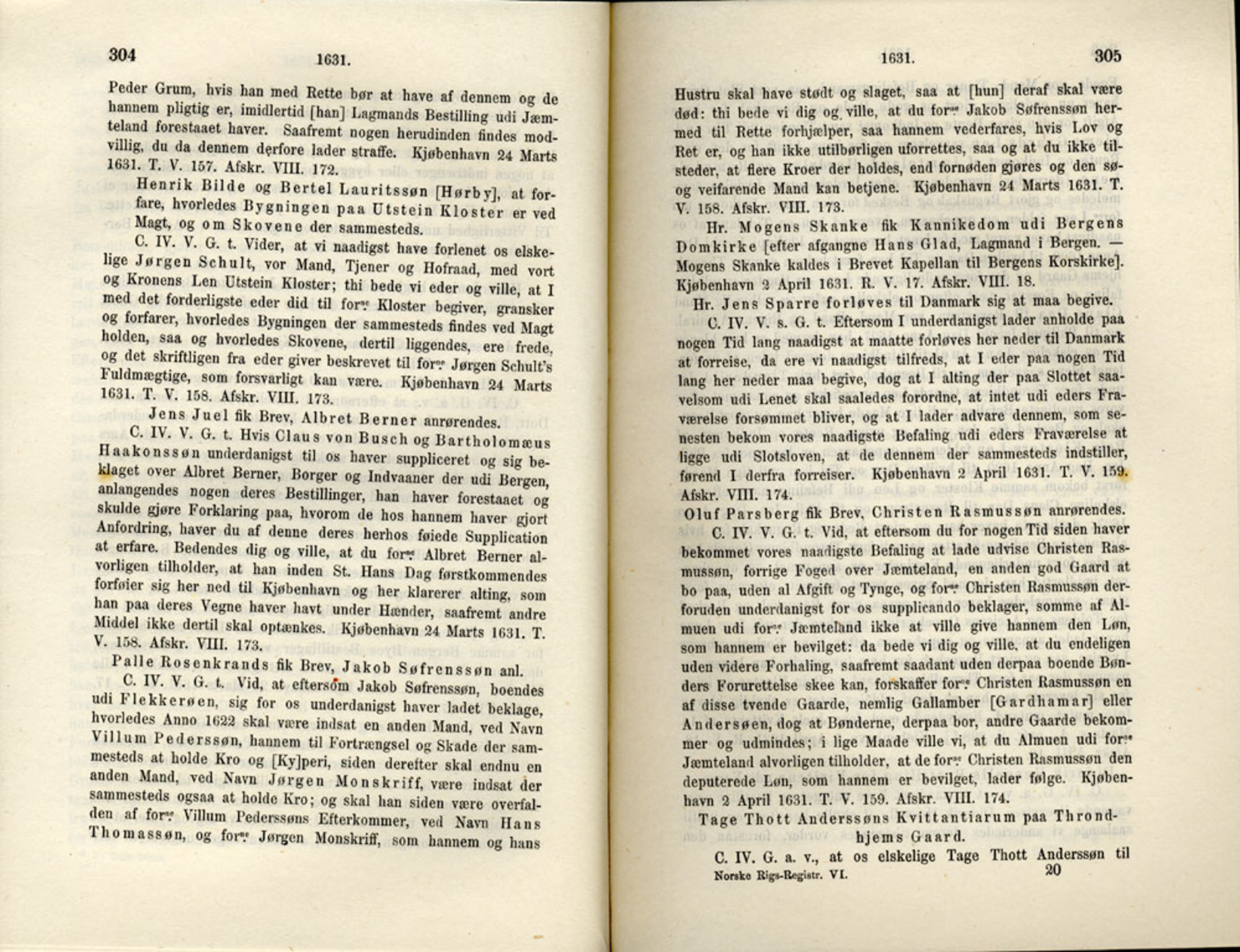 Publikasjoner utgitt av Det Norske Historiske Kildeskriftfond, PUBL/-/-/-: Norske Rigs-Registranter, bind 6, 1628-1634, p. 304-305