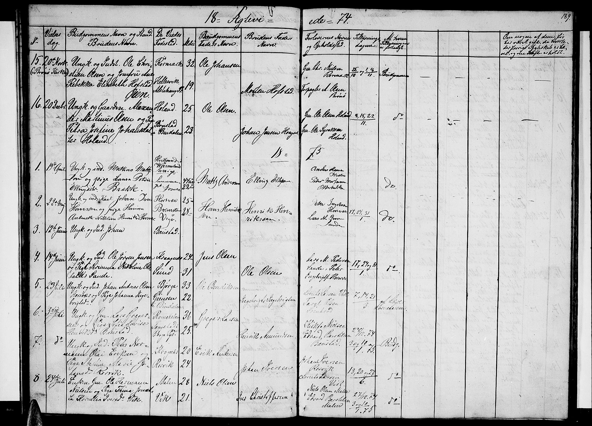 Ministerialprotokoller, klokkerbøker og fødselsregistre - Nordland, AV/SAT-A-1459/812/L0187: Parish register (copy) no. 812C05, 1850-1883, p. 189