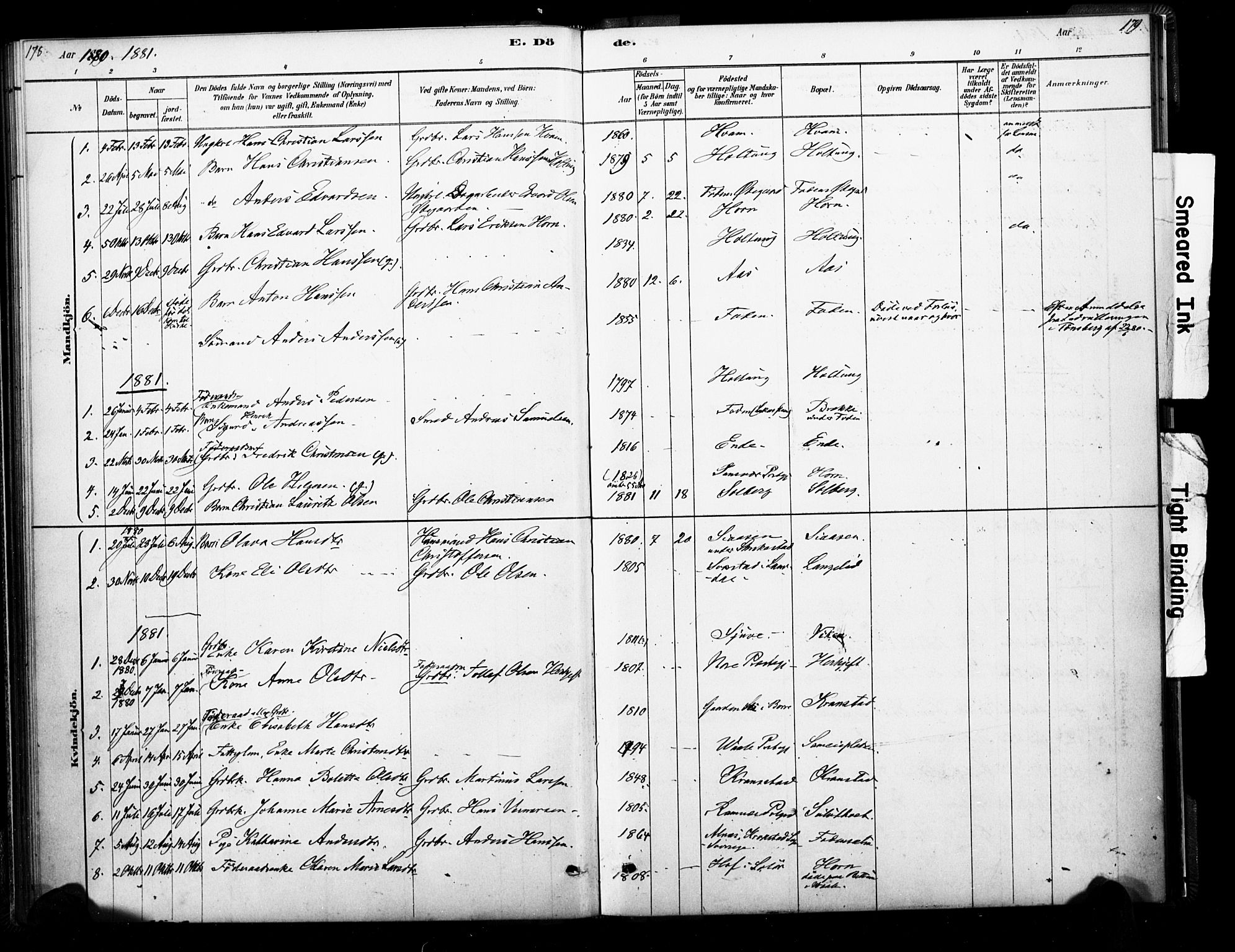 Ramnes kirkebøker, SAKO/A-314/F/Fb/L0001: Parish register (official) no. II 1, 1878-1894, p. 178-179